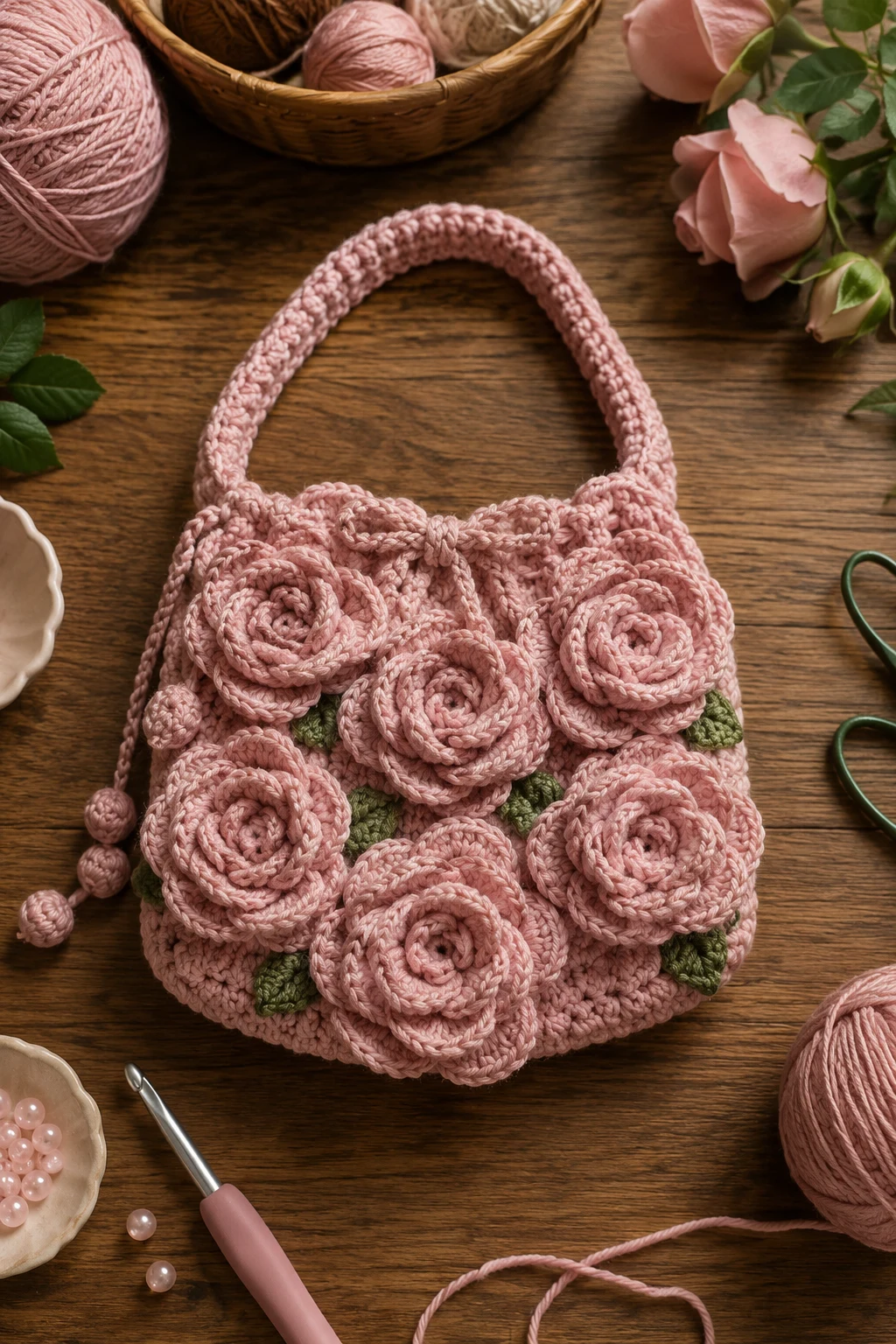 Blush Pink Mini Rose Bag — crochet rose bag style outfit