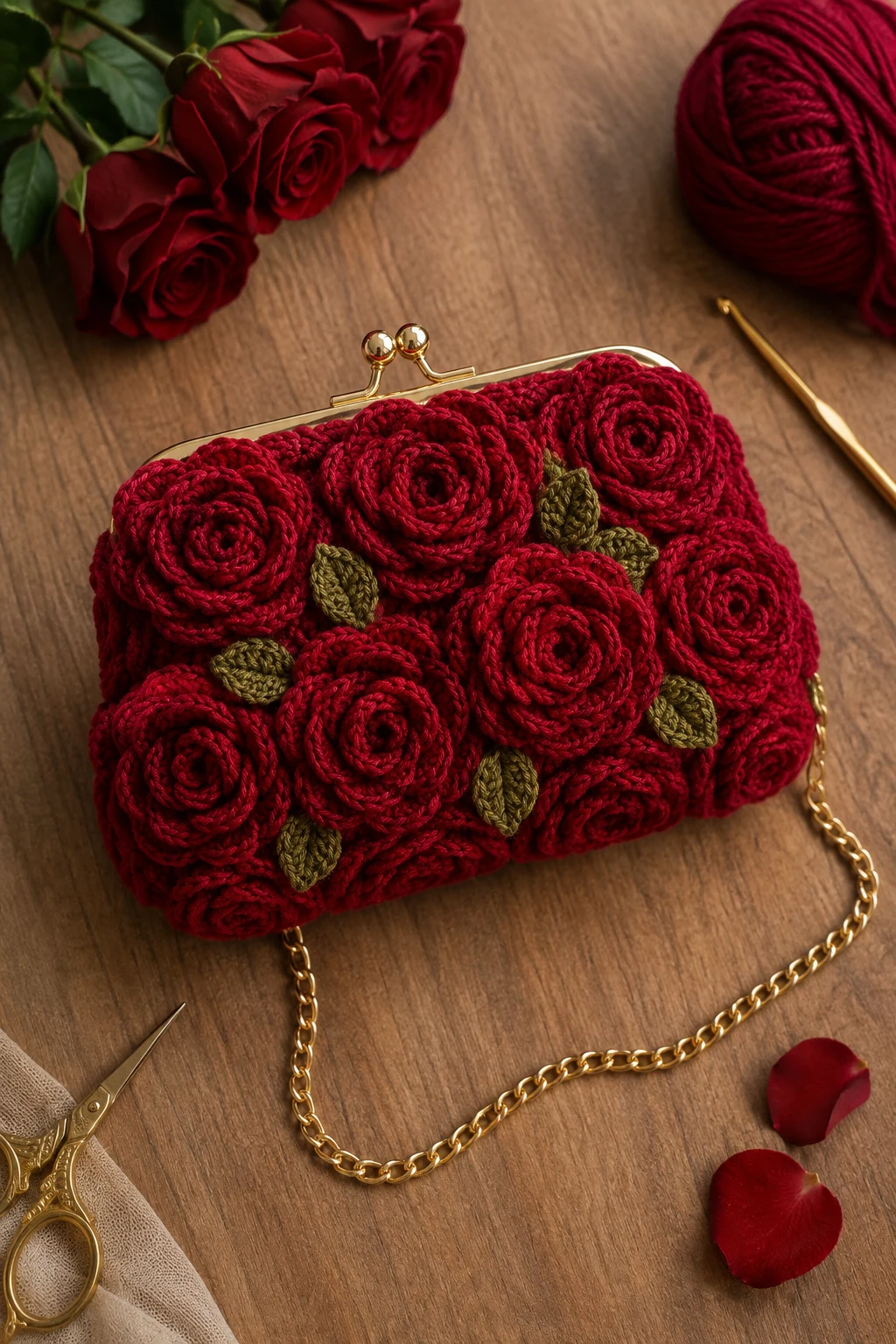 Mini Rose Clutch for Date Night — crochet rose bag style outfit