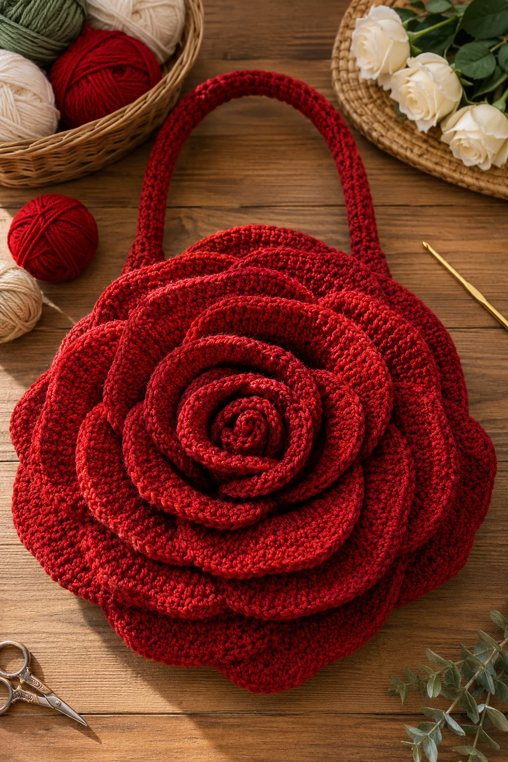 Giant Statement Rose Bag — crochet rose bag style outfit