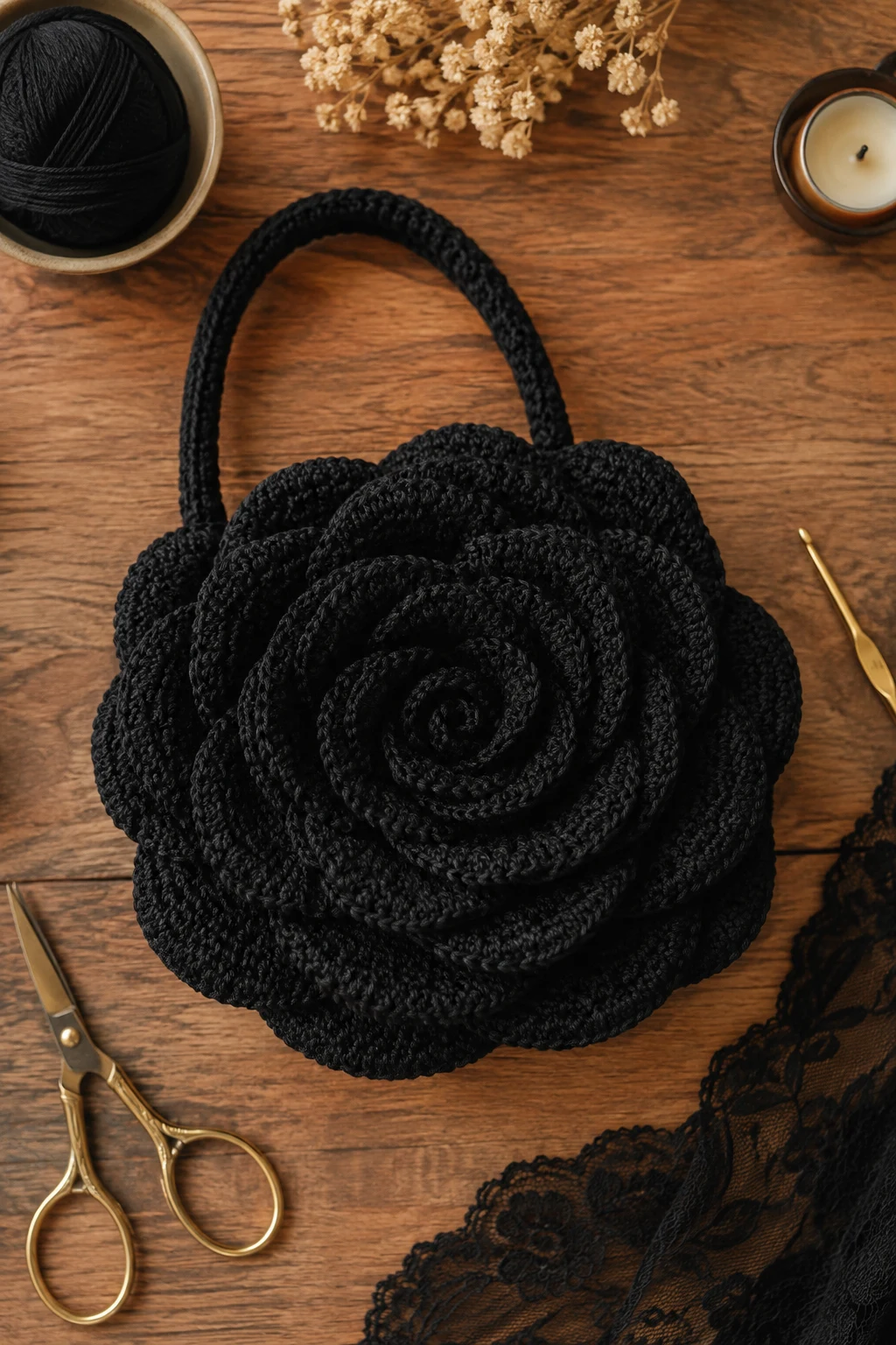Black Rose Evening Bag — crochet rose bag style outfit