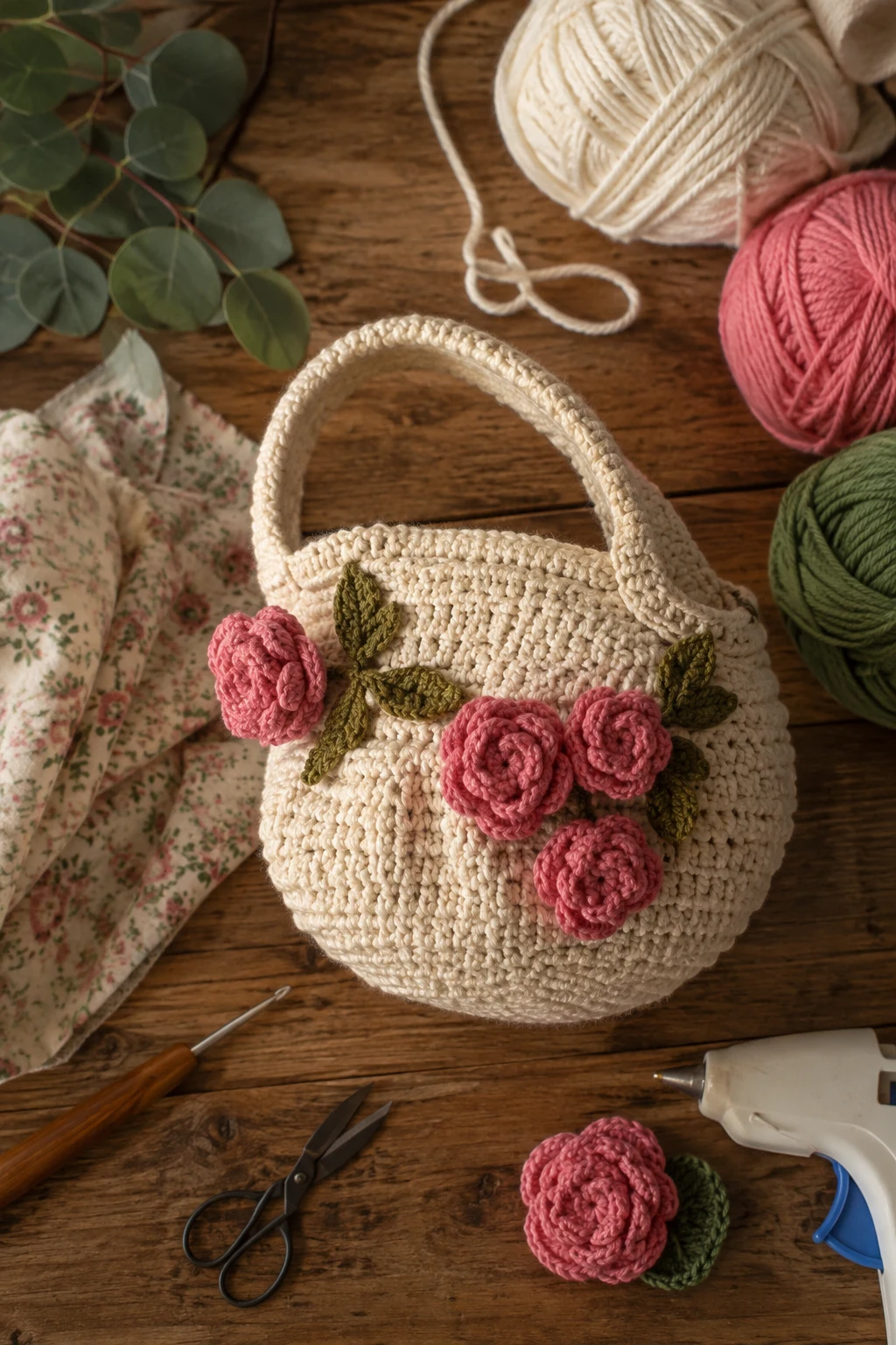 Cottagecore Basket Bag — crochet rose bag style outfit