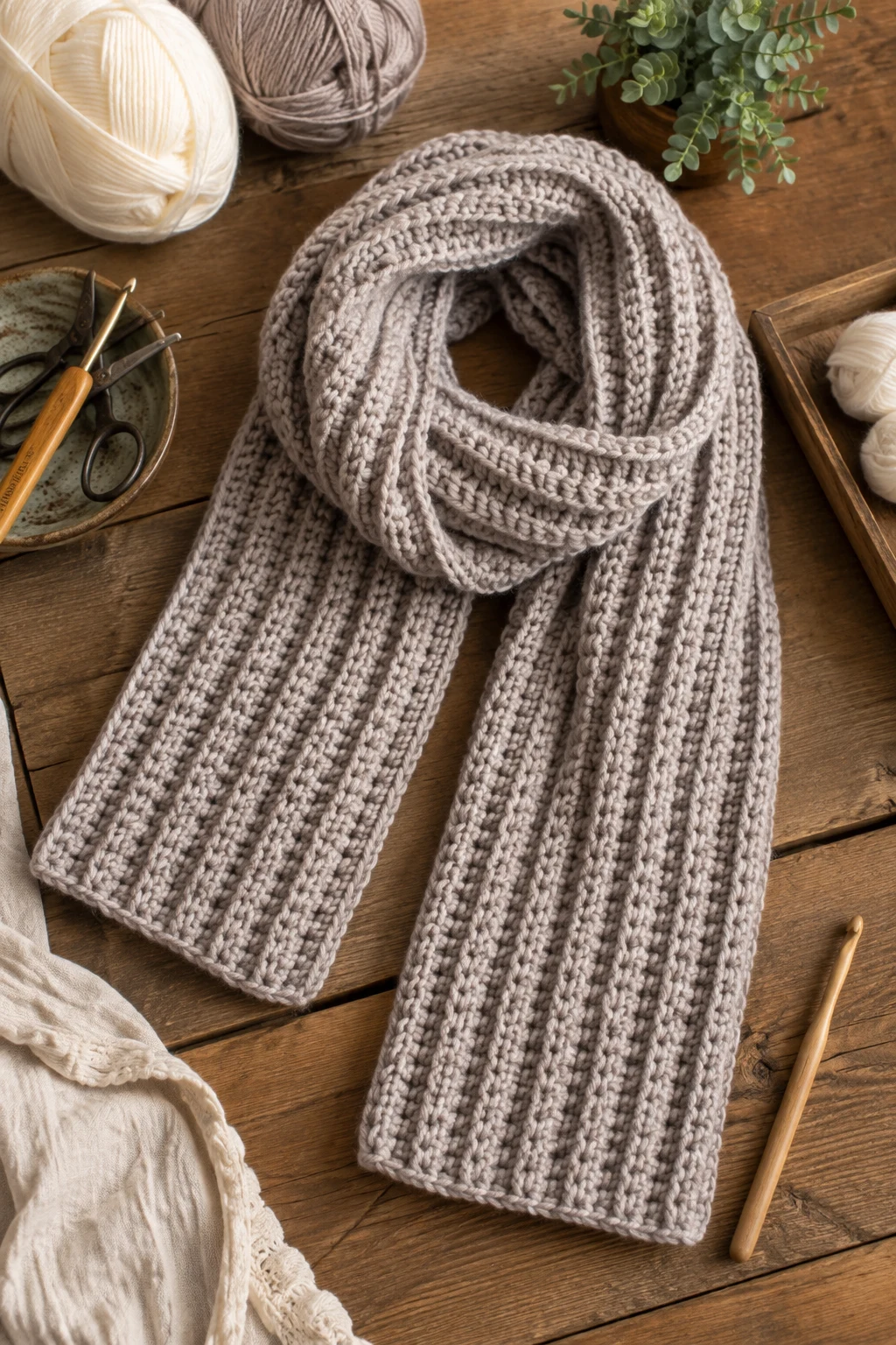 Classic Ribbed Crochet Scarf — Crochet scarf ideas style outfit