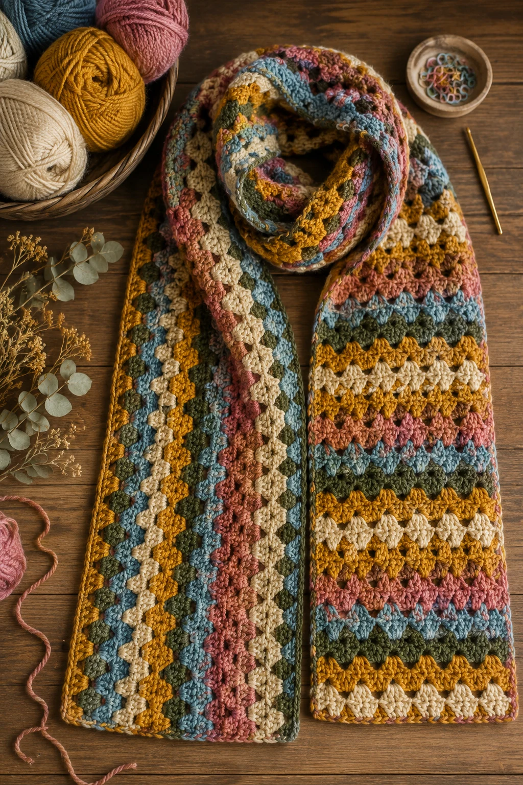 Granny Stripe Scarf — Crochet scarf ideas style outfit