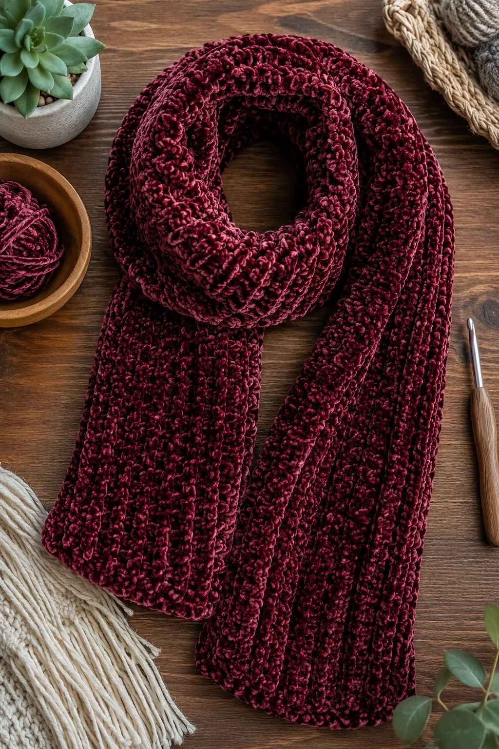 Velvet Luxe Scarf — Crochet scarf ideas style outfit