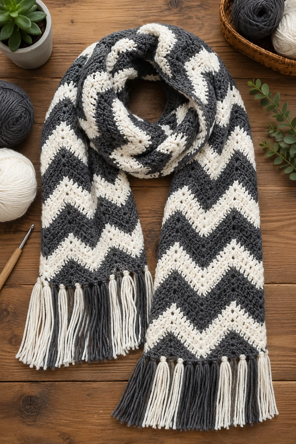 Two-Tone Chevron Scarf — Crochet scarf ideas style outfit
