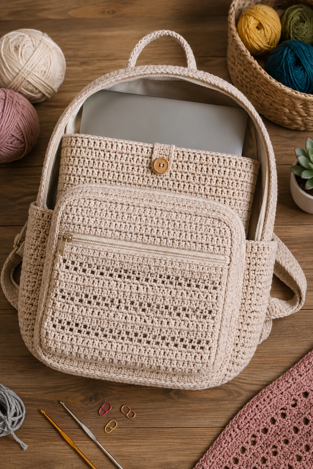 Crochet School Bag With a Laptop Sleeve — crochet school bag style outfit