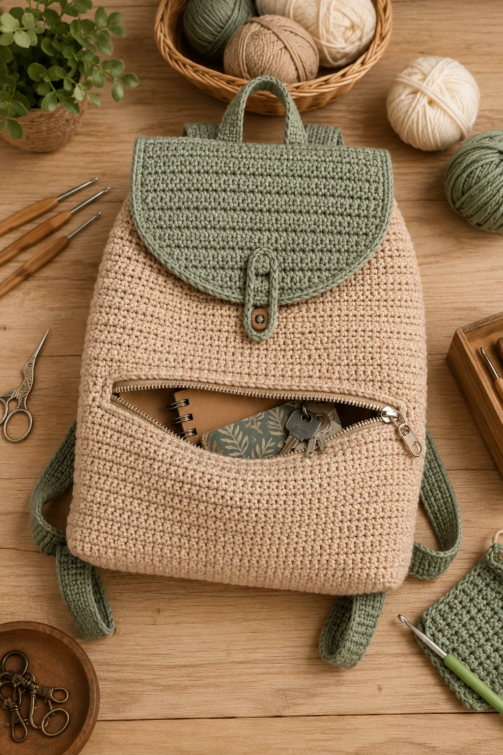 Crochet School Bag With a Secret Zipper Pocket — crochet school bag style outfit