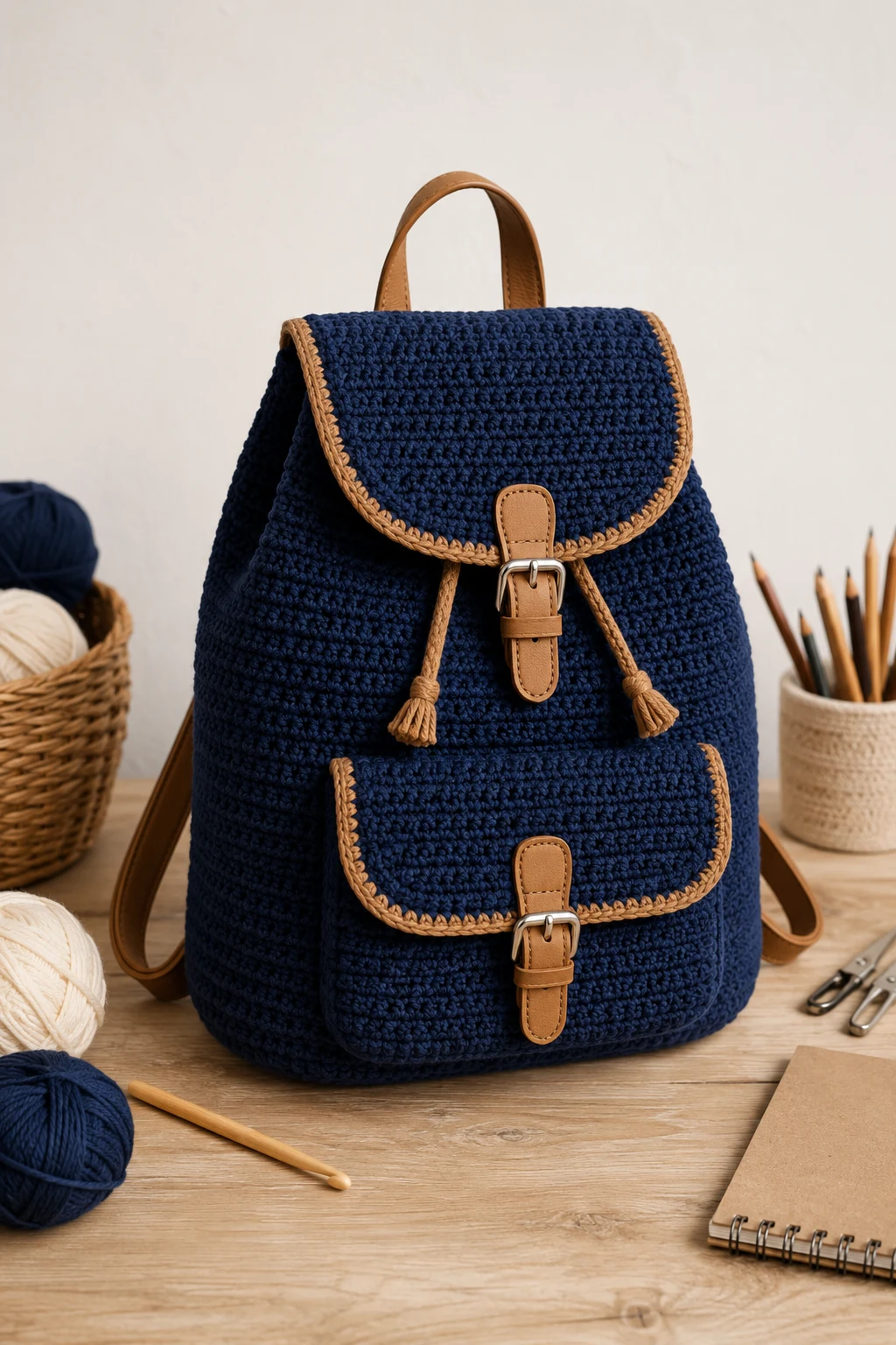 Classic Navy Crochet School Bag — crochet school bag style outfit