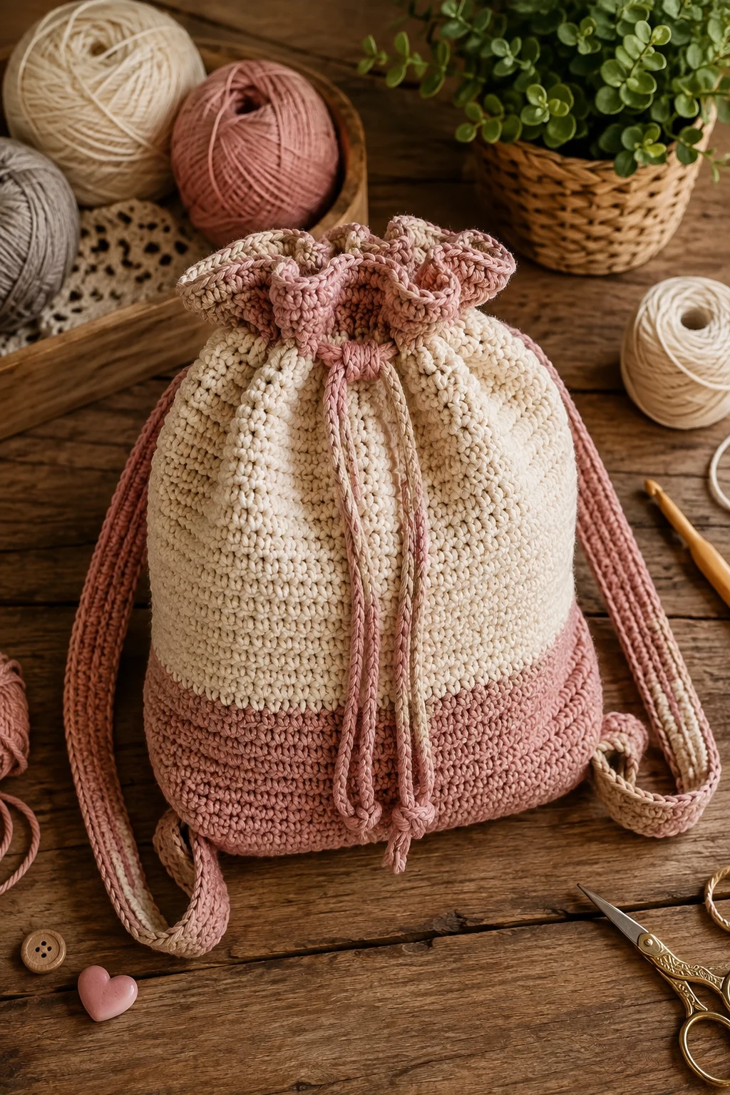 Crochet School Bag With a Drawstring Top — crochet school bag style outfit