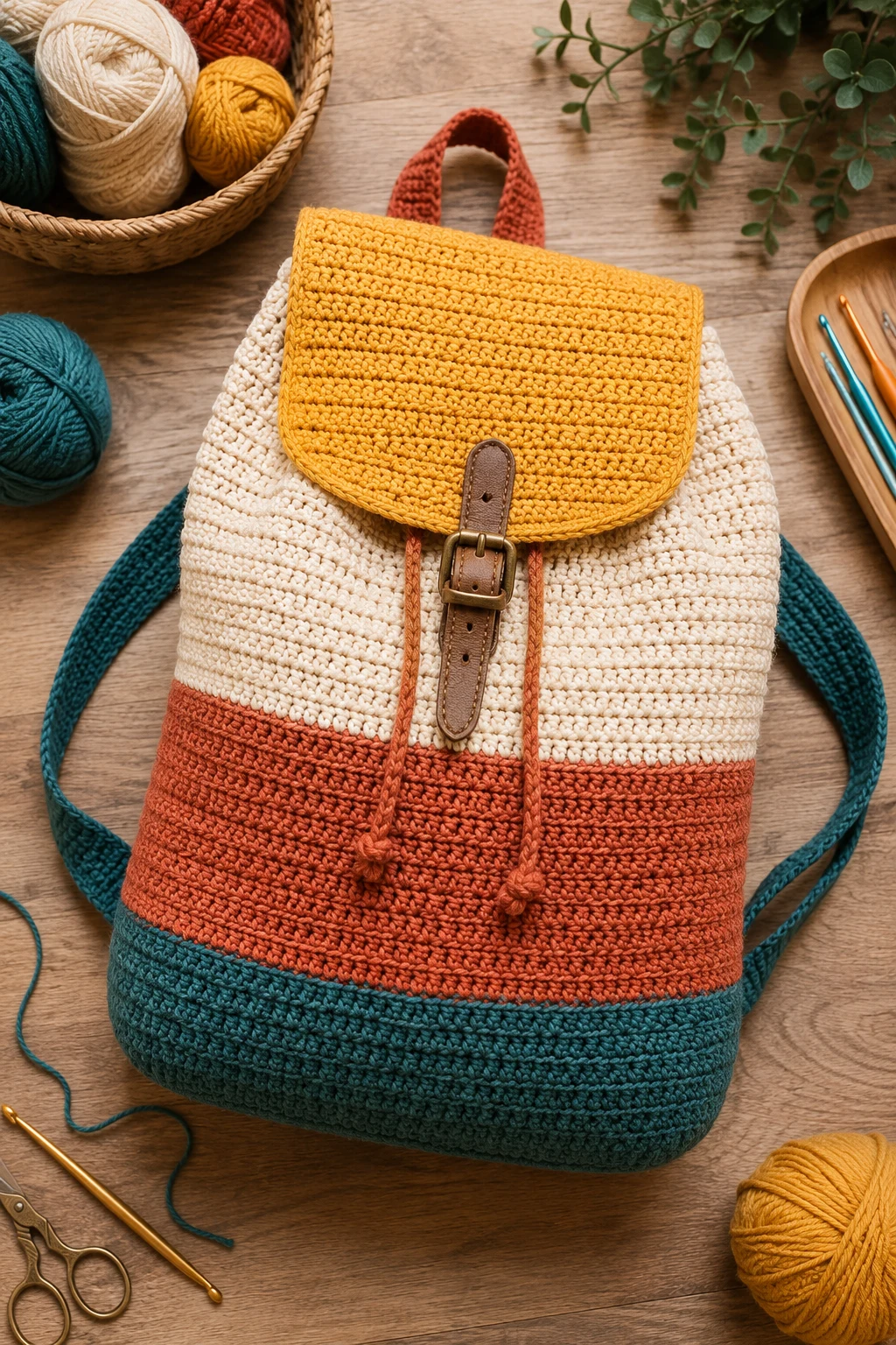 Color-Block Crochet Backpack — crochet school bag style outfit