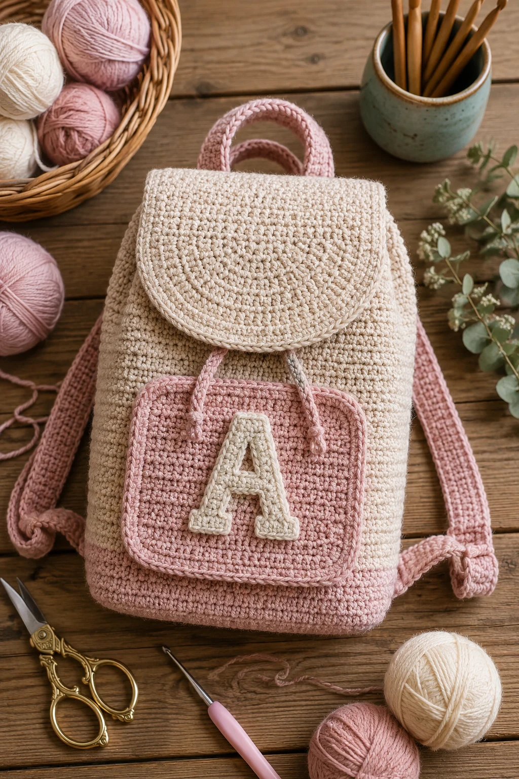 Crochet School Bag With a Personalized Initial — crochet school bag style outfit