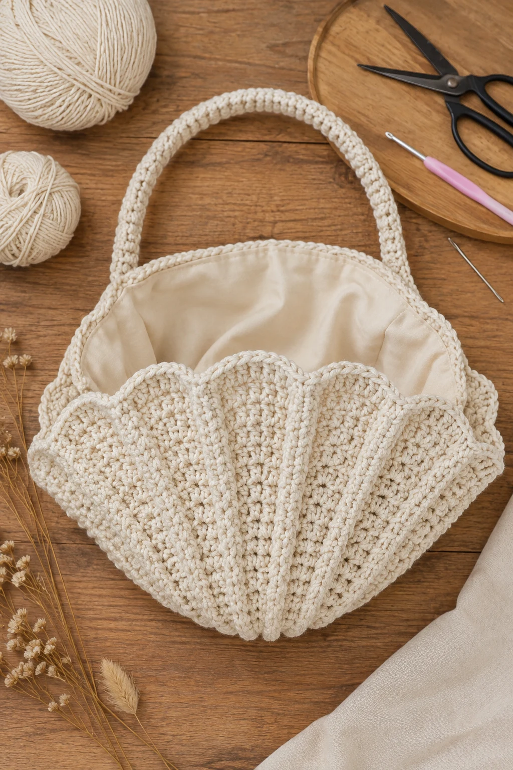 Crochet Shell Bag With a Lined Interior — crochet shell bag style outfit