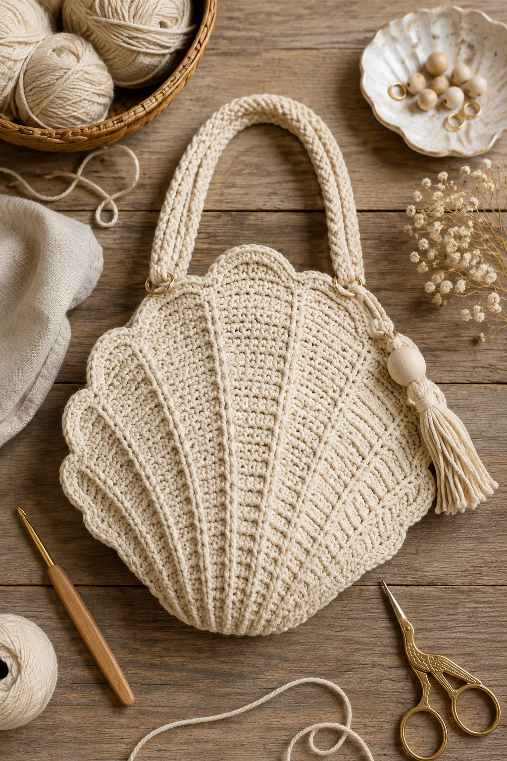 Luxury-Look Crochet Shell Bag — crochet shell bag style outfit