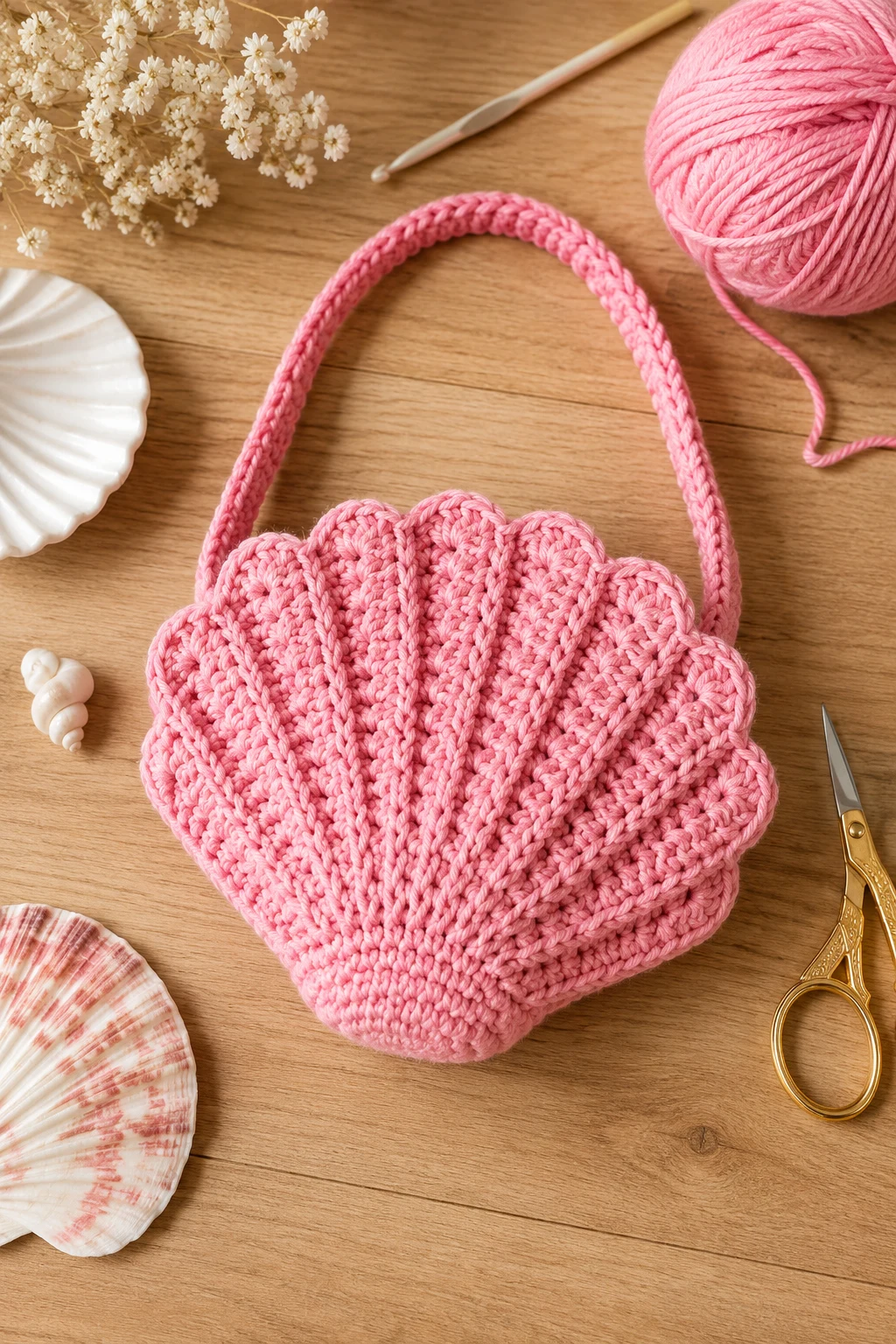 Pink Mini Shell Bag — crochet shell bag style outfit
