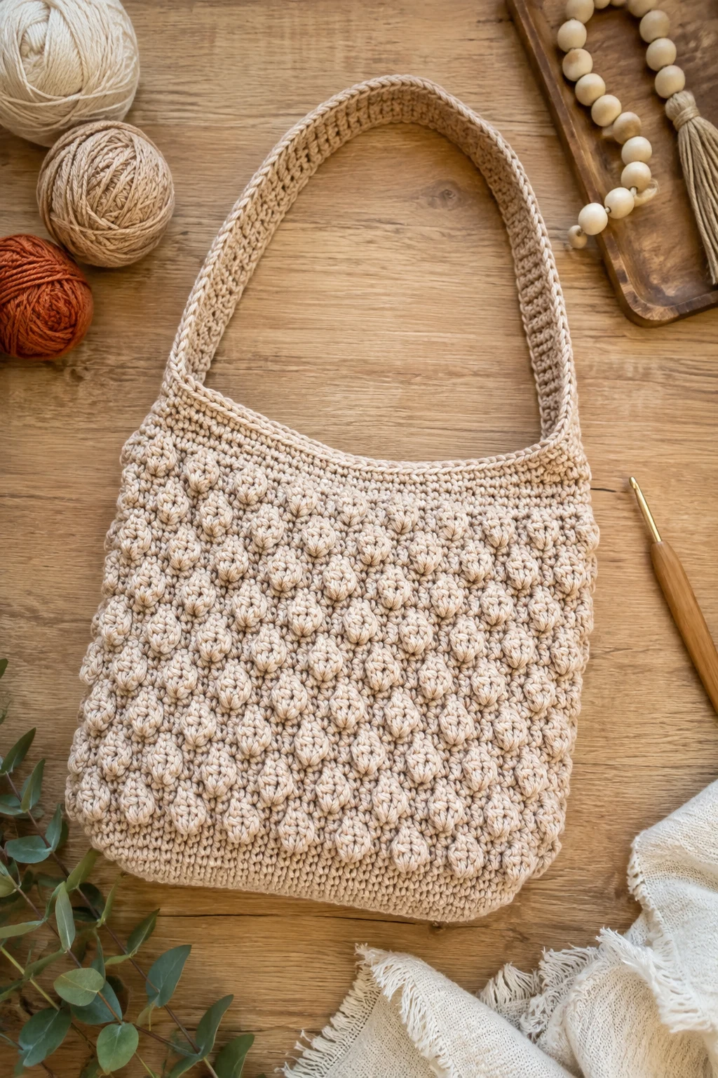 Textured Bobble-Stitch Shoulder Bag — crochet shoulder bag style outfit