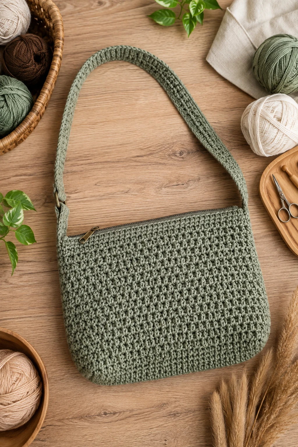 Zippered Crochet Shoulder Bag — crochet shoulder bag style outfit