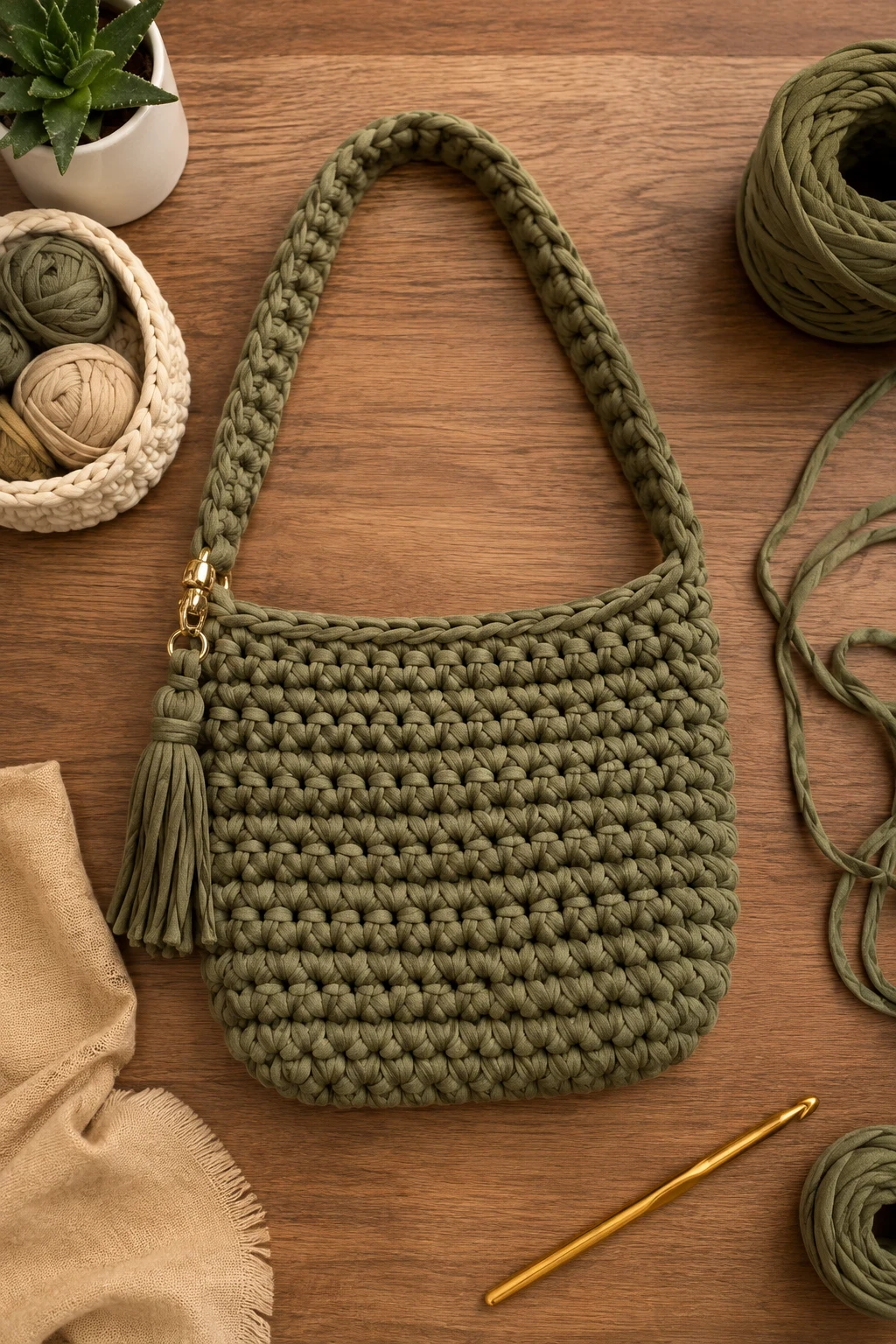 T-Shirt Yarn Crochet Shoulder Bag — crochet shoulder bag style outfit
