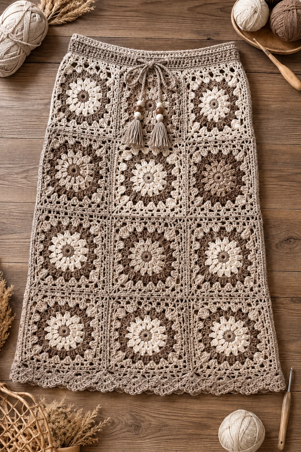 Boho Taupe Granny Skirt — crochet skirt ideas style outfit