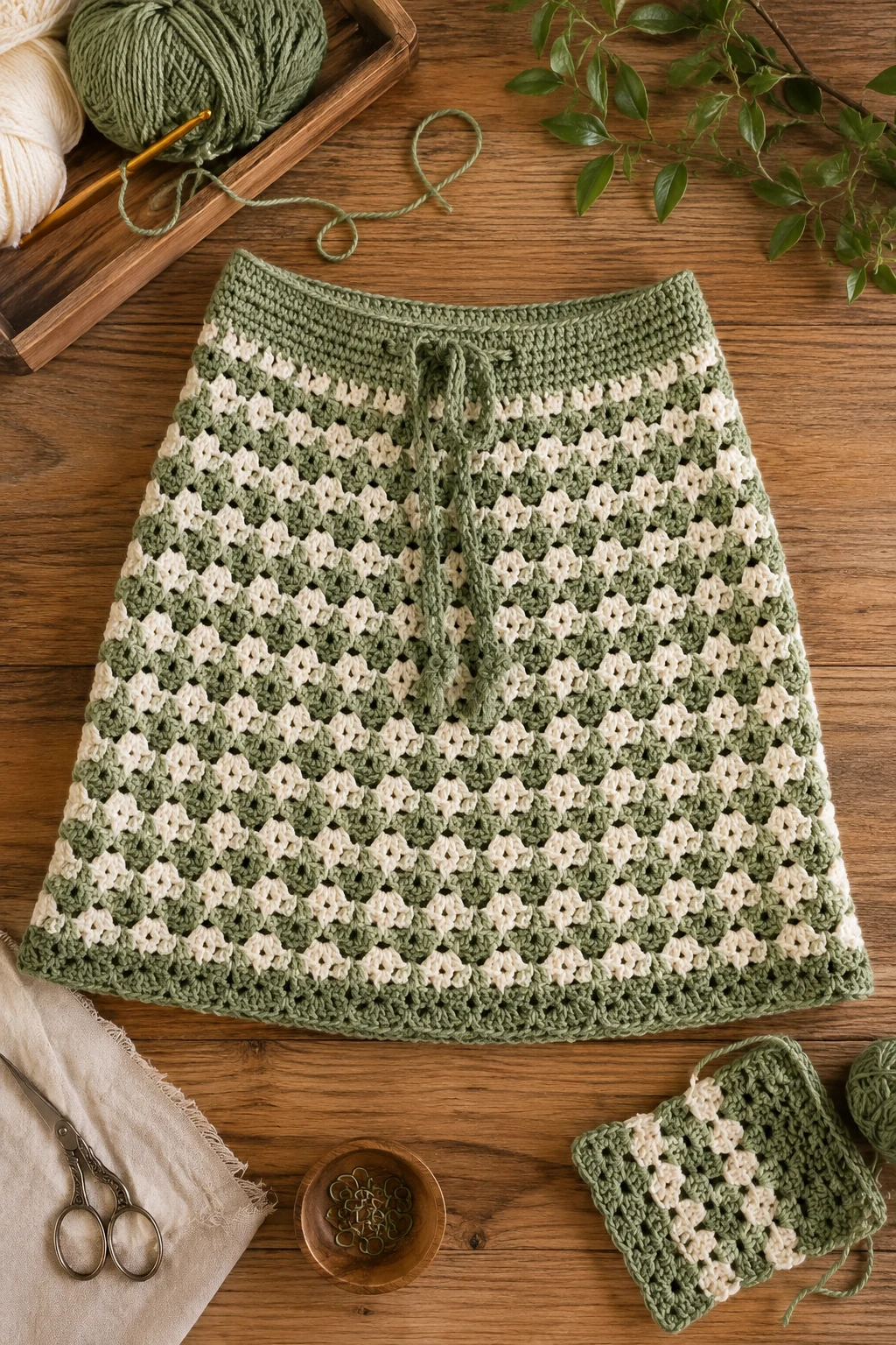 Sage Green Granny Stripe Skirt — crochet skirt ideas style outfit