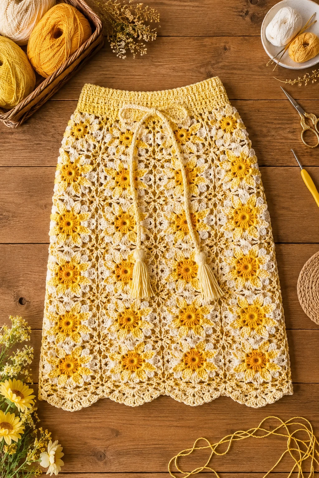 Sunny Yellow Flower Skirt — crochet skirt ideas style outfit