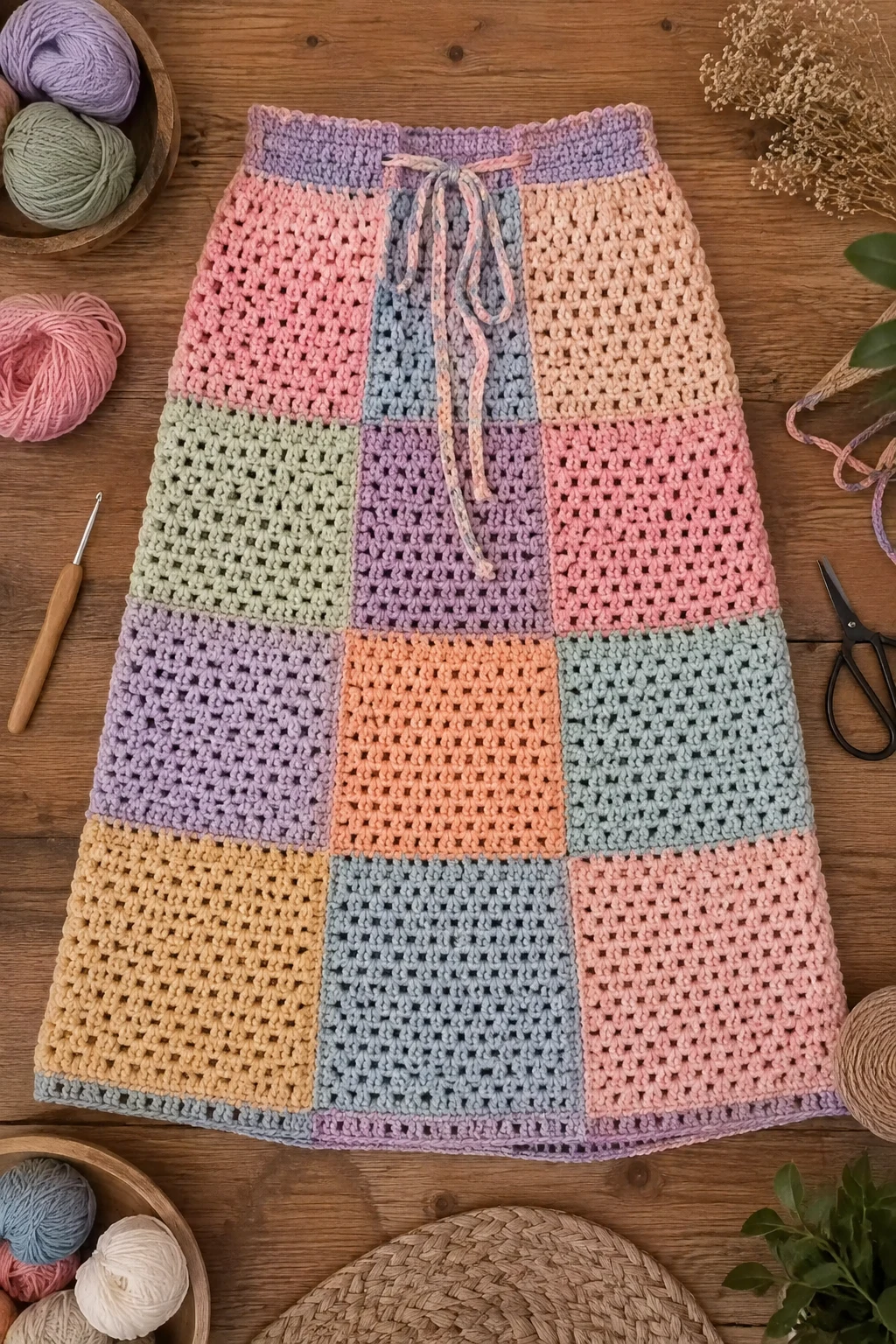 Pastel Patchwork Midi — crochet skirt ideas style outfit
