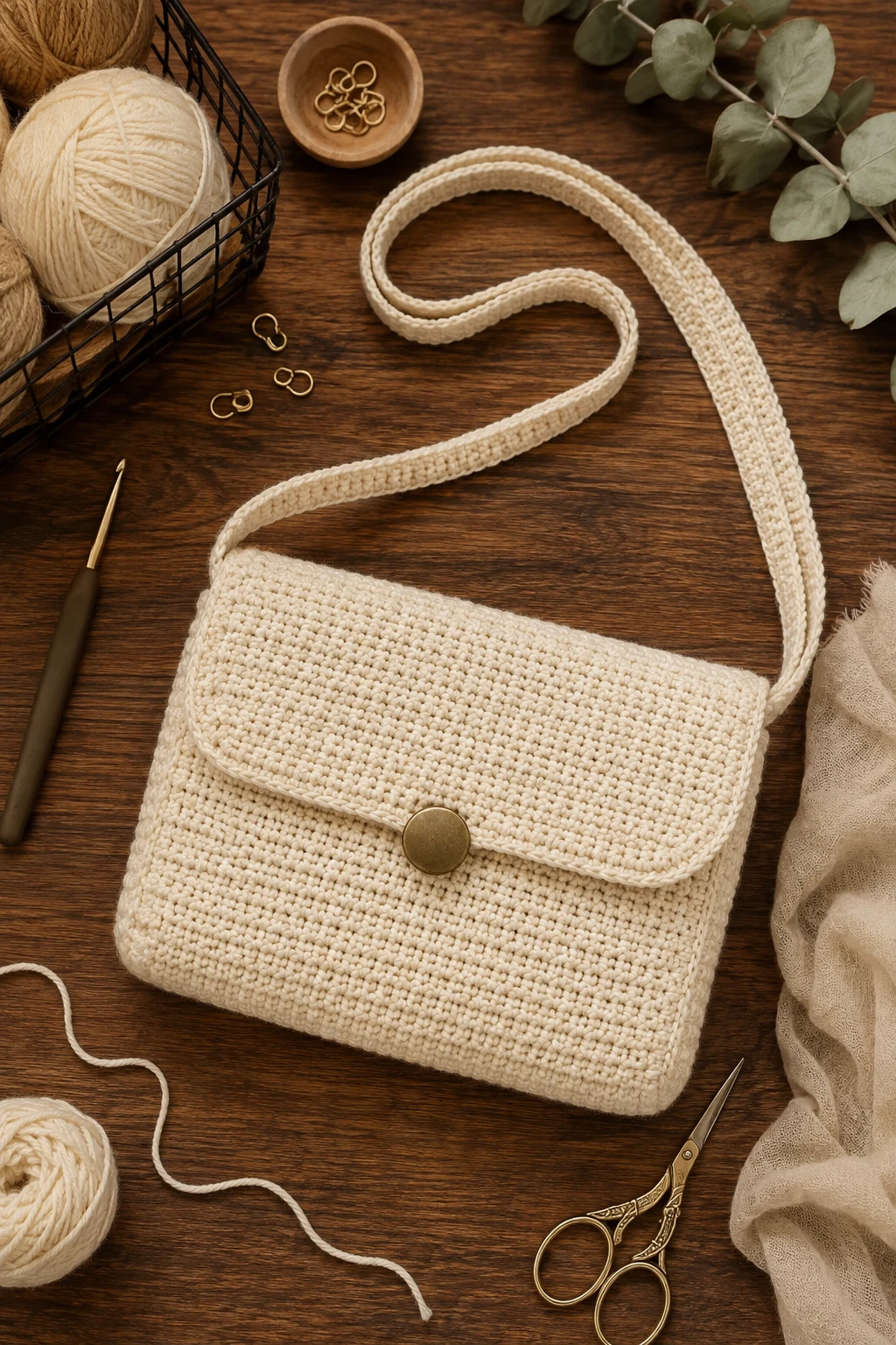 Classic Cream Everyday Sling — crochet sling bag style outfit