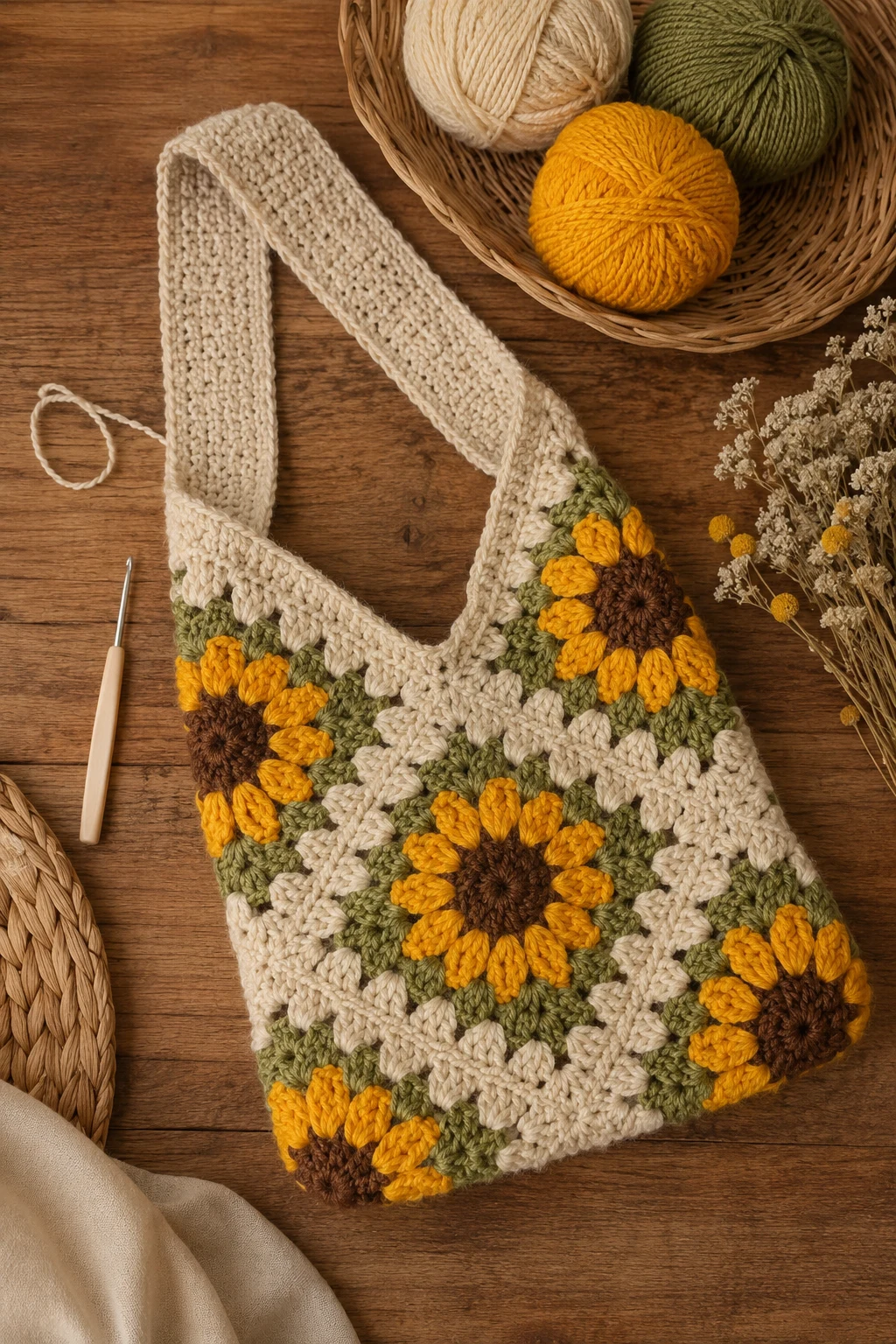 Sunflower Market Sling — crochet sling bag style outfit