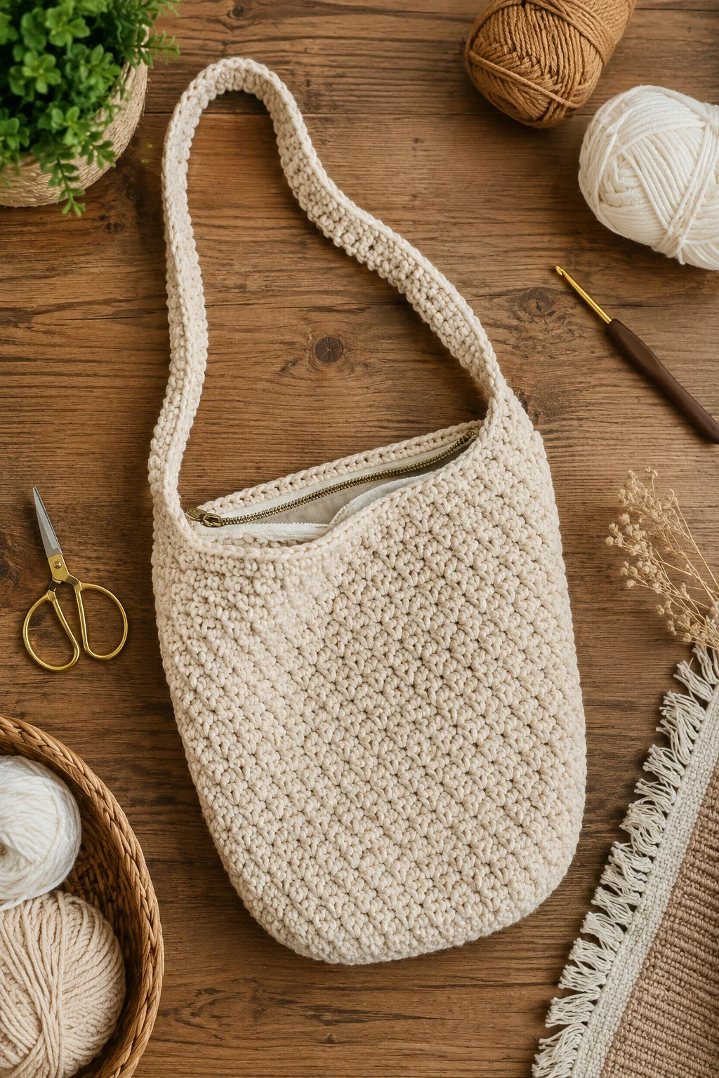 Zippered Crochet Sling Bag — crochet sling bag style outfit