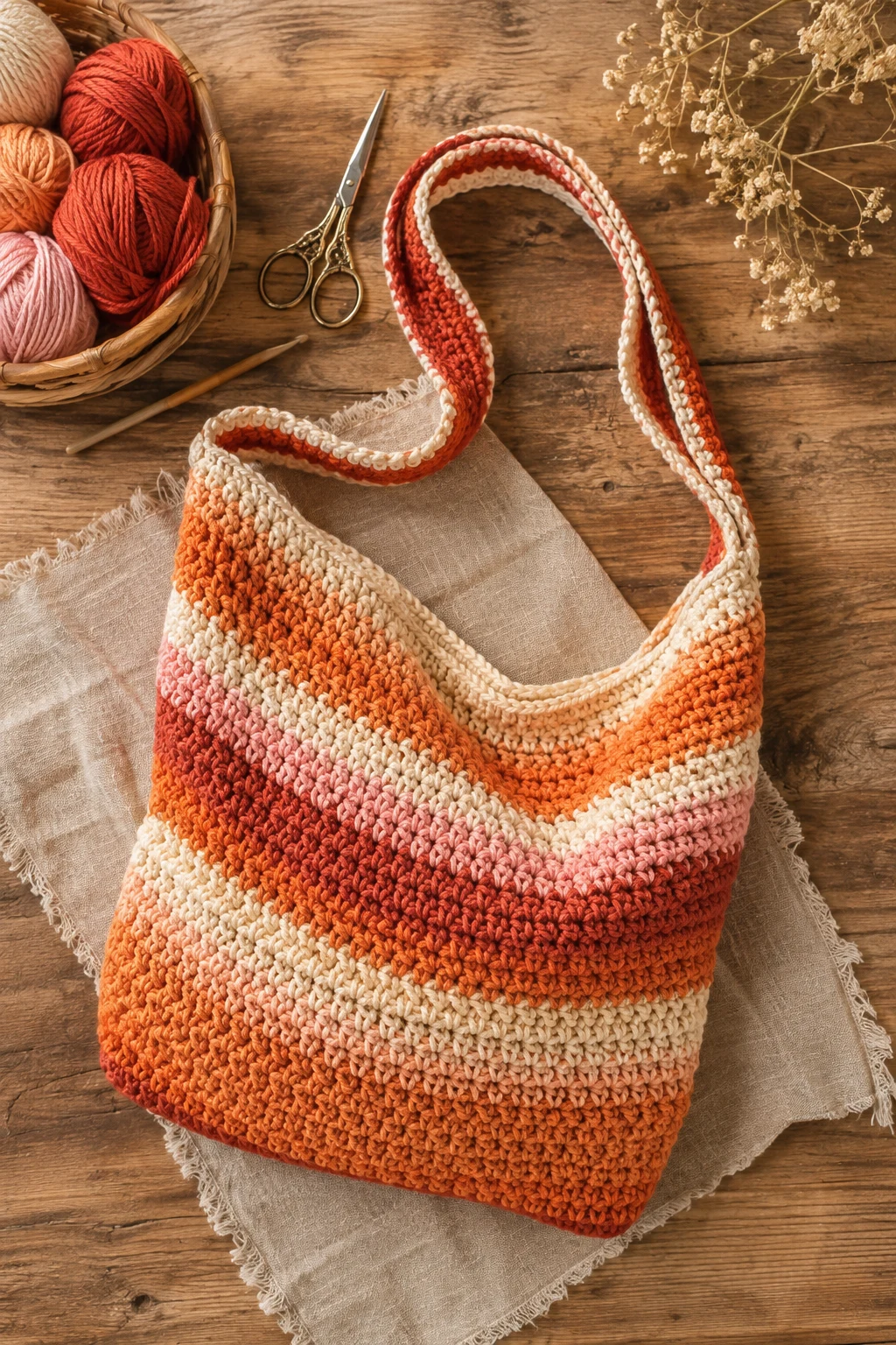 Sunset Stripe Sling — crochet sling bag style outfit