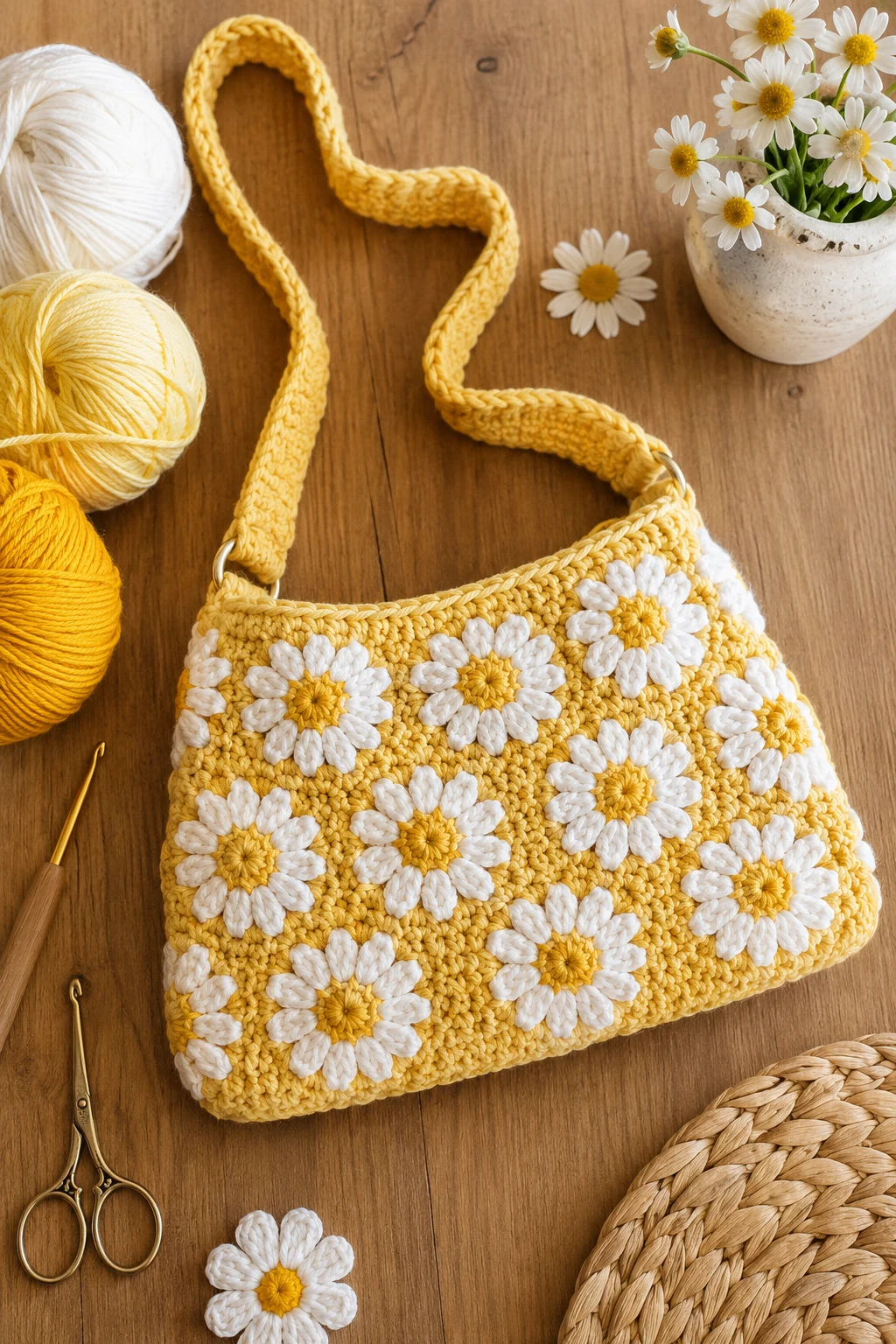 Daisy Power Mini Bag — crochet sling bag style outfit