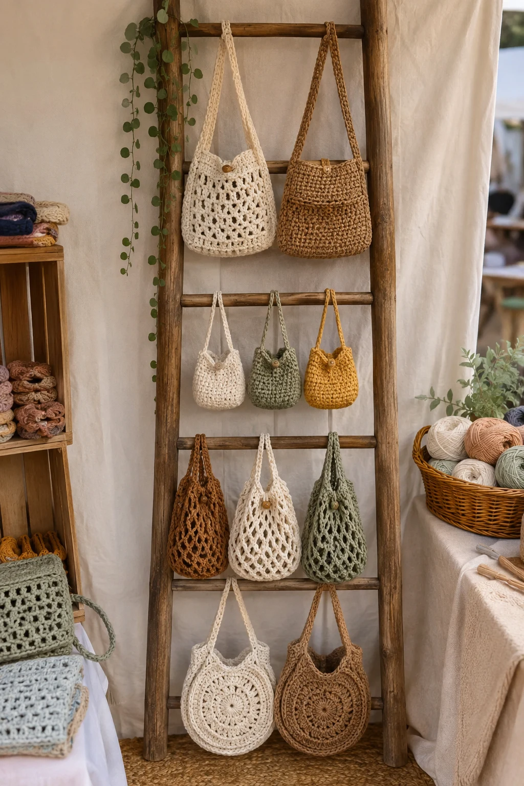 The Hanging Ladder Display — crochet stall display ideas style outfit