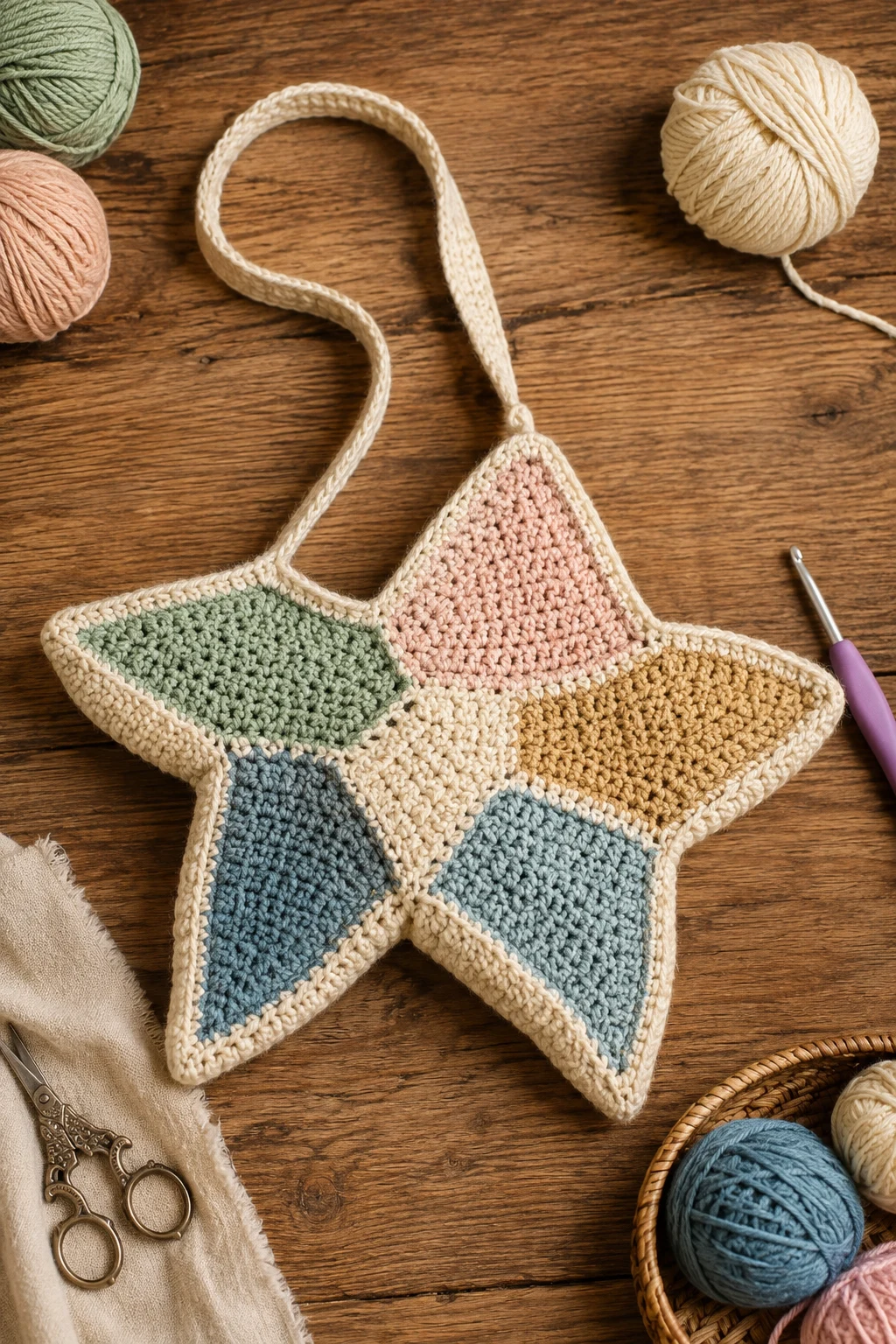 Freeform Patchwork Star Bag — crochet star bag style outfit