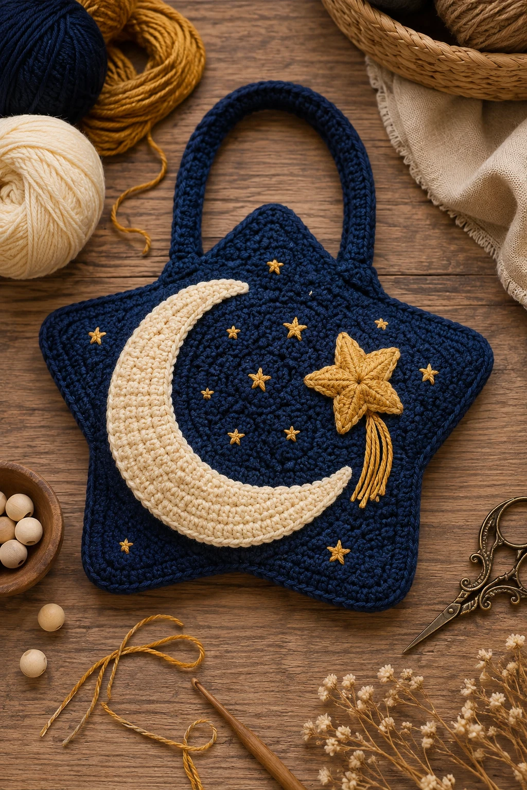 Celestial Moon-and-Star Bag — crochet star bag style outfit