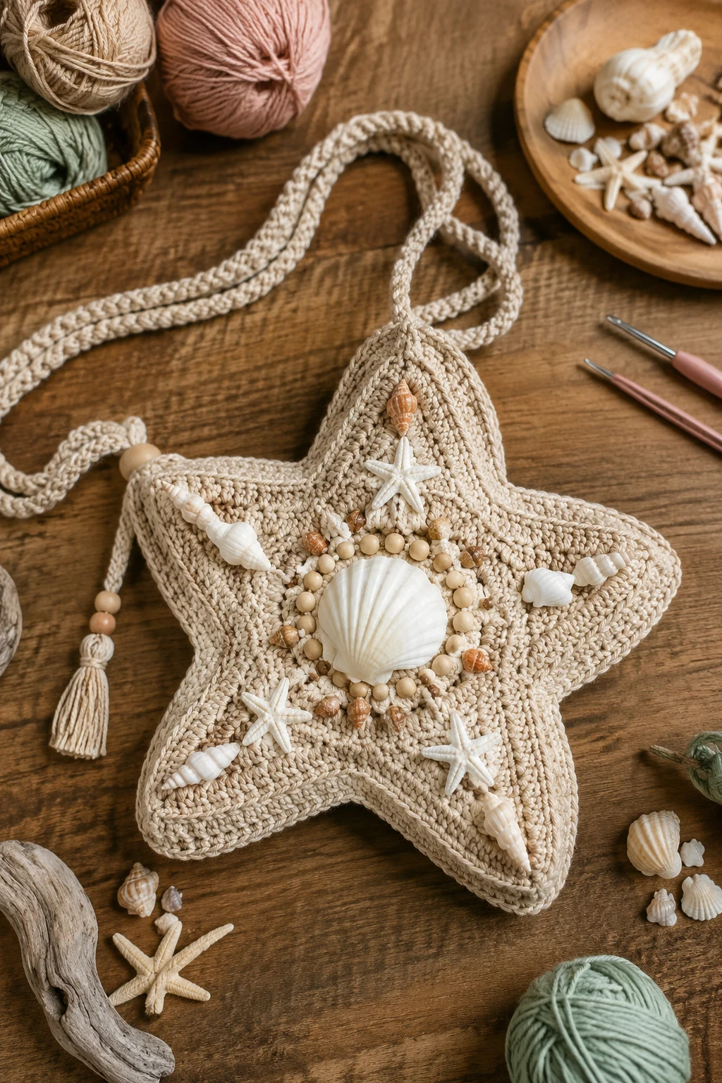 Beachy Seashell Star Bag — crochet star bag style outfit