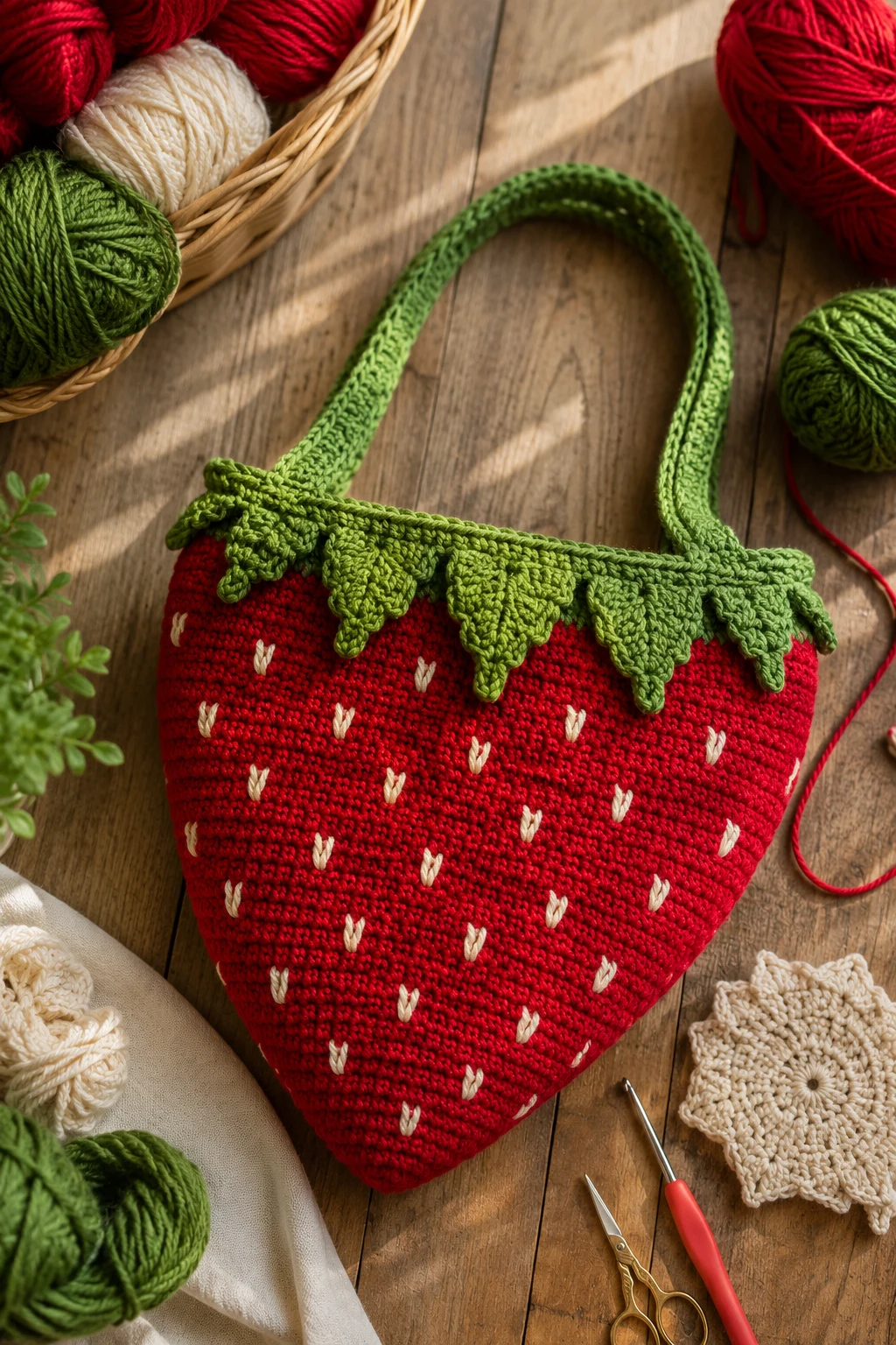 Classic Red Crochet Strawberry Bag — crochet strawberry bag style outfit