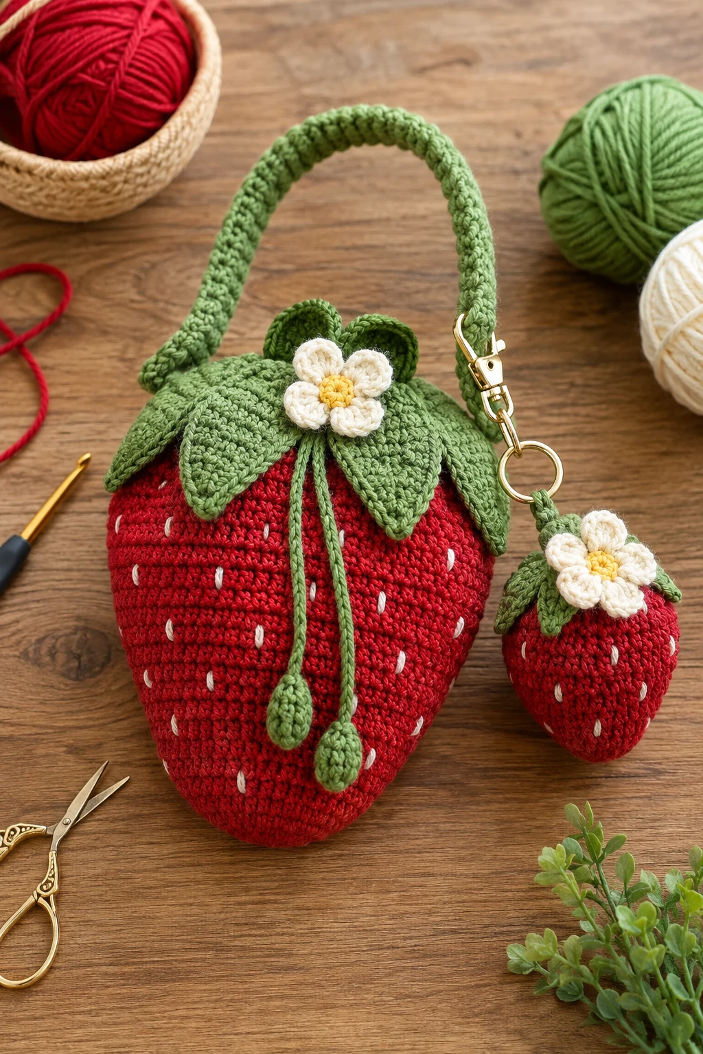 Crochet Strawberry Bag With Detachable Charm — crochet strawberry bag style outfit