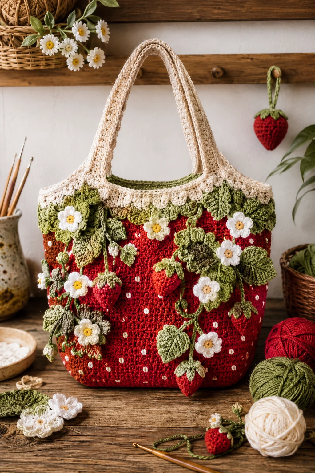 Floral Strawberry Garden Bag — crochet strawberry bag style outfit