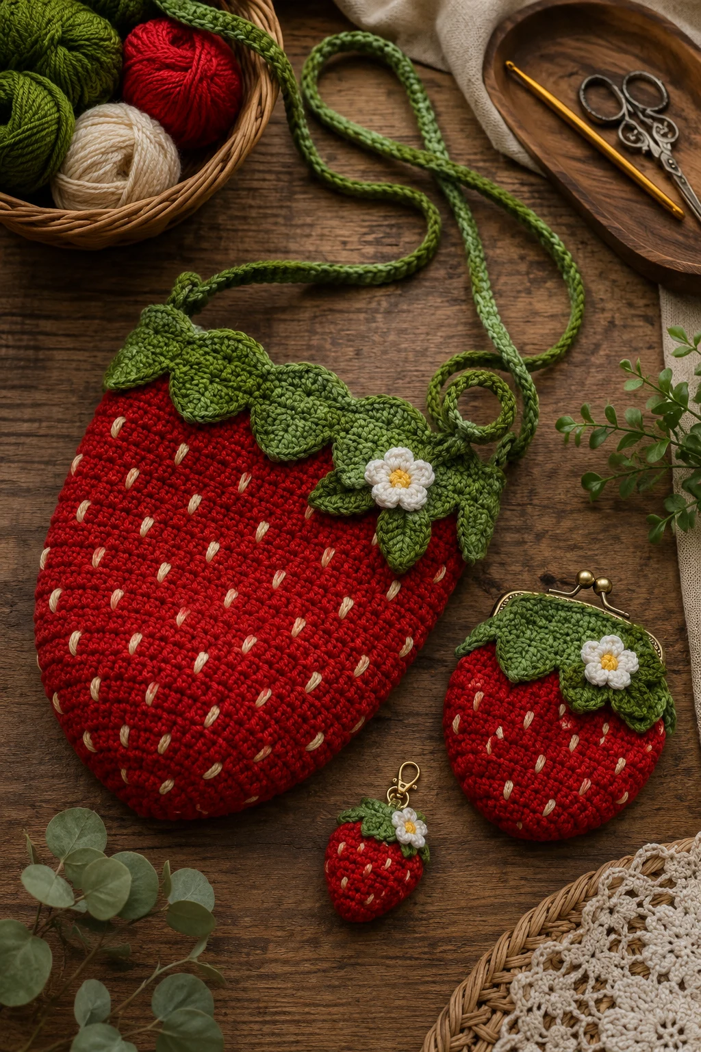 Strawberry Bag Gift Set — crochet strawberry bag style outfit