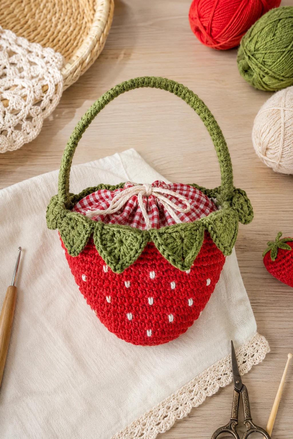 Strawberry Basket-Style Bag — crochet strawberry bag style outfit
