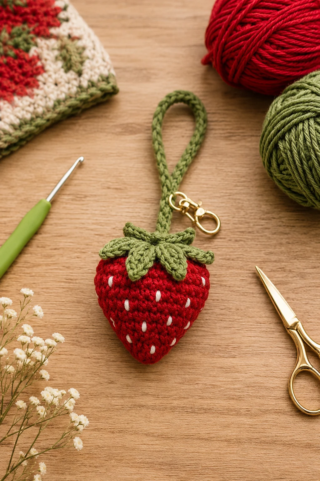 Tiny Crochet Strawberry Bag Charm — crochet strawberry bag style outfit