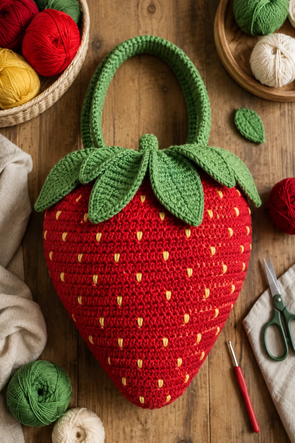 Oversized Strawberry Statement Bag — crochet strawberry bag style outfit