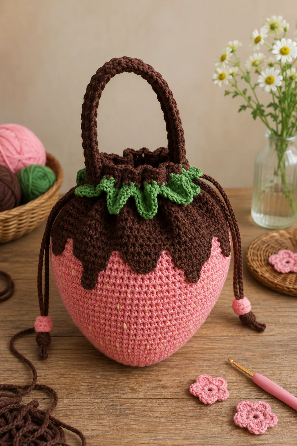 Two-Tone Chocolate and Strawberry Bag — crochet strawberry bag style outfit