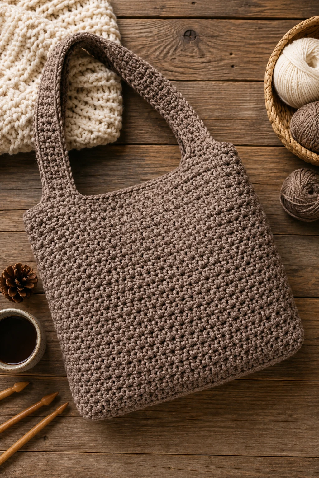 Chunky Winter Shoulder Tote — crochet tote bag ideas style outfit