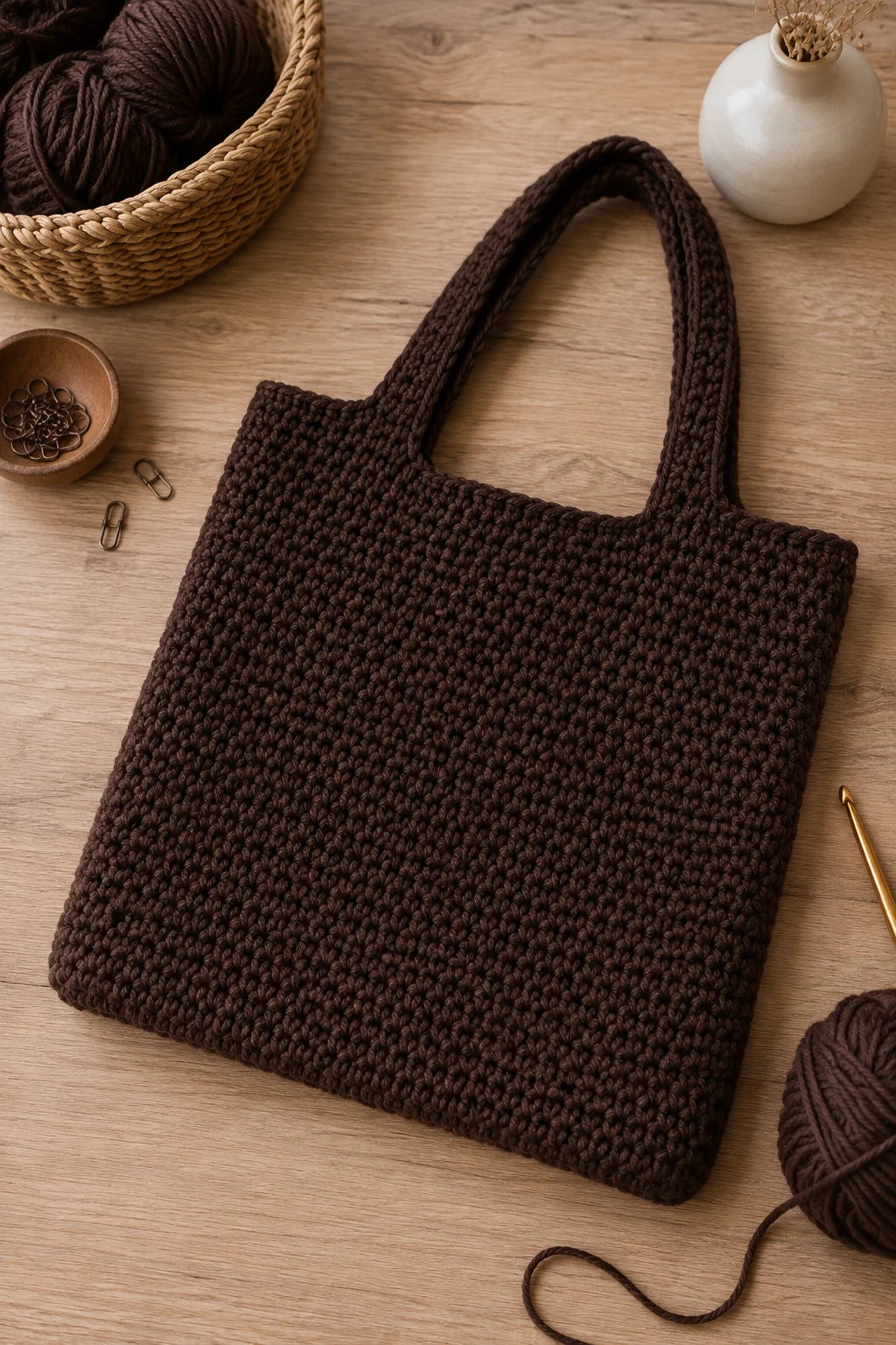 Chocolate Brown Minimalist Tote — crochet tote bag ideas style outfit
