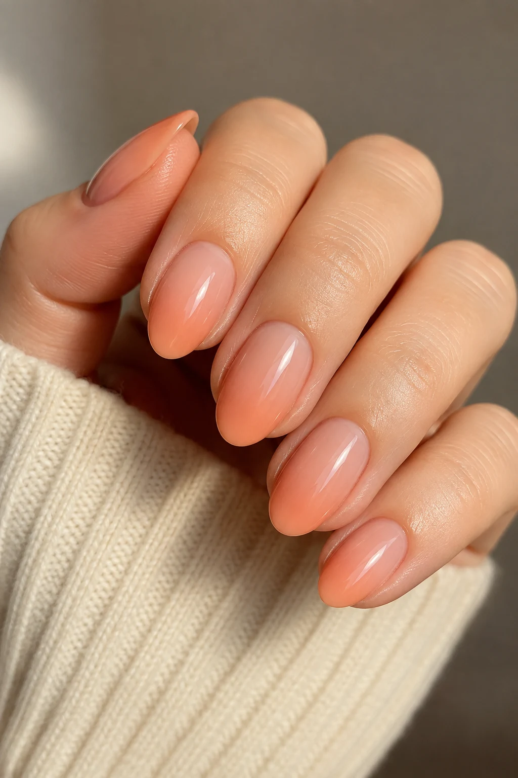 Peachy Ombre Cute Short Almond Nails — cute short almond nails style outfit