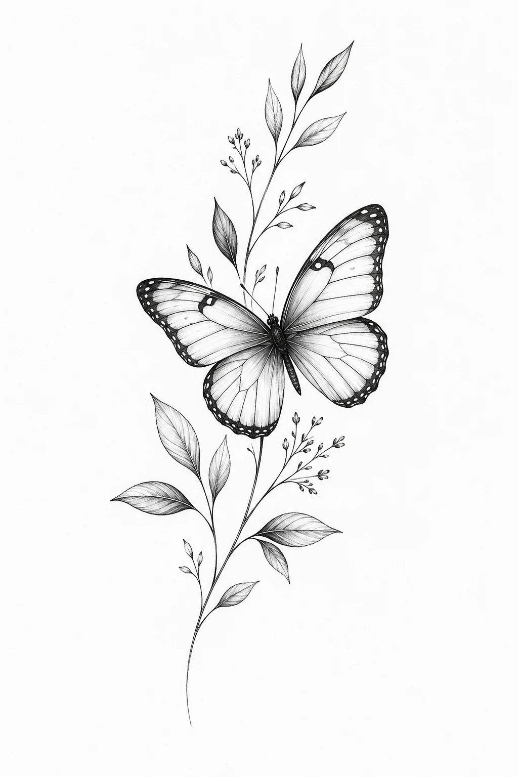 Butterfly With Fine Botanical Leaves — dainty butterfly tattoo style outfit