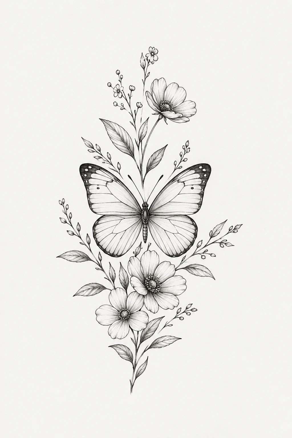 Butterfly With Birth Flowers — dainty butterfly tattoo style outfit