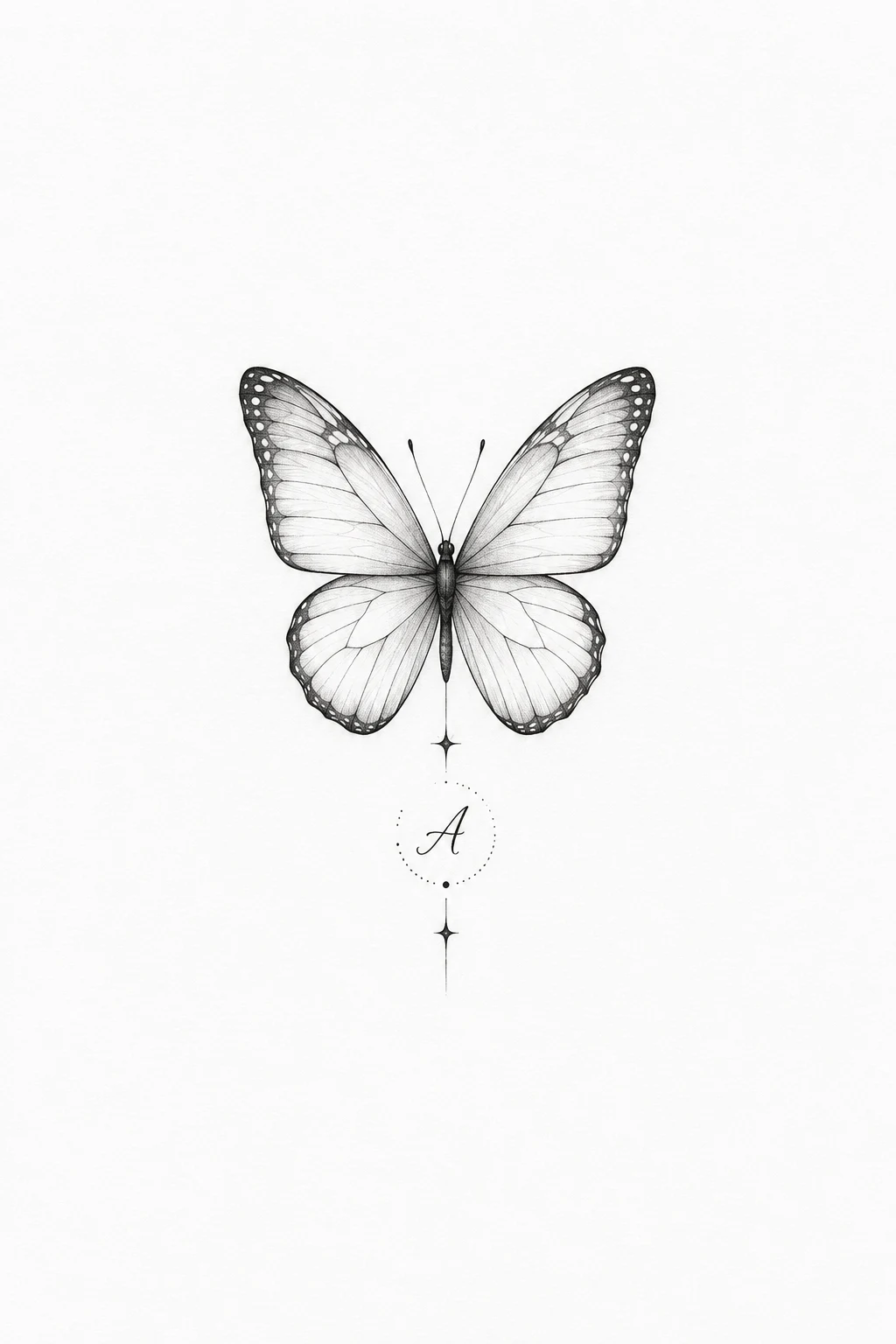 Butterfly With a Tiny Initial — dainty butterfly tattoo style outfit