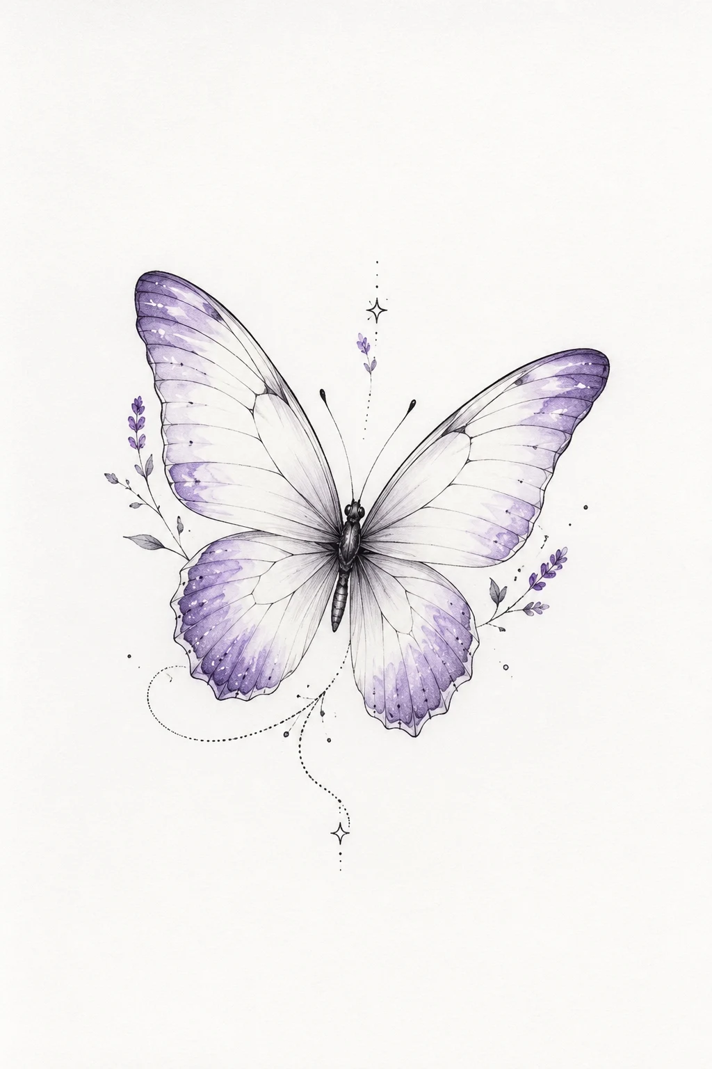 White and Lavender Butterfly — dainty butterfly tattoo style outfit