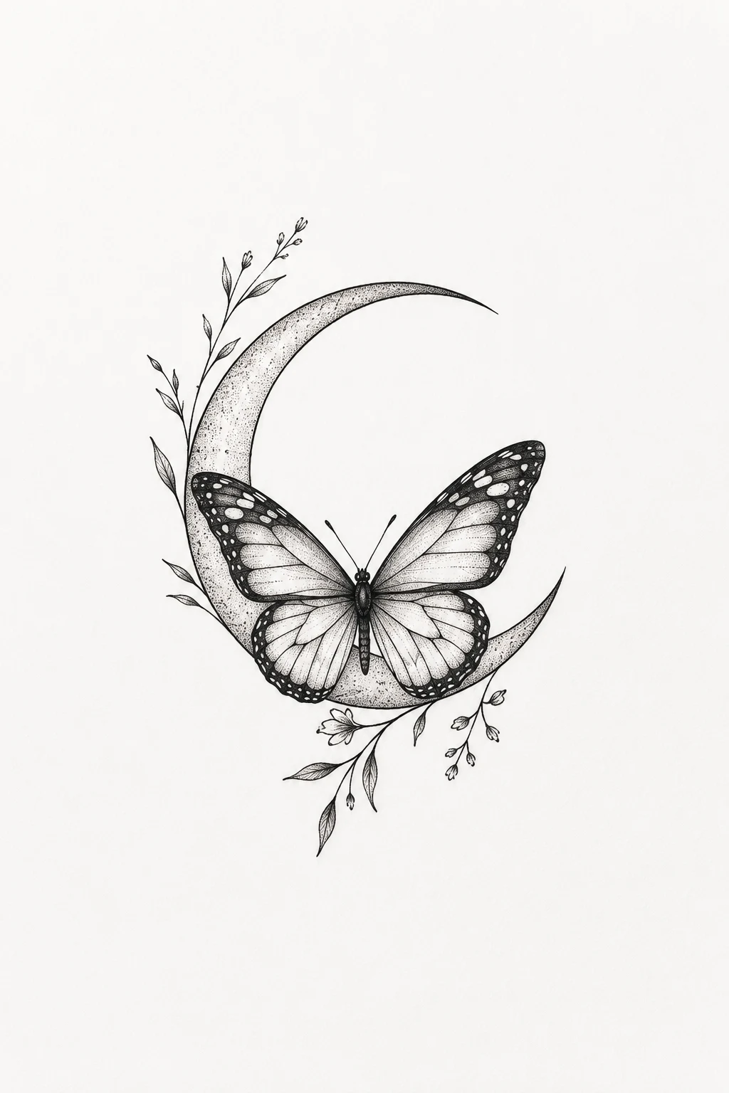 Butterfly With a Crescent Moon — dainty butterfly tattoo style outfit